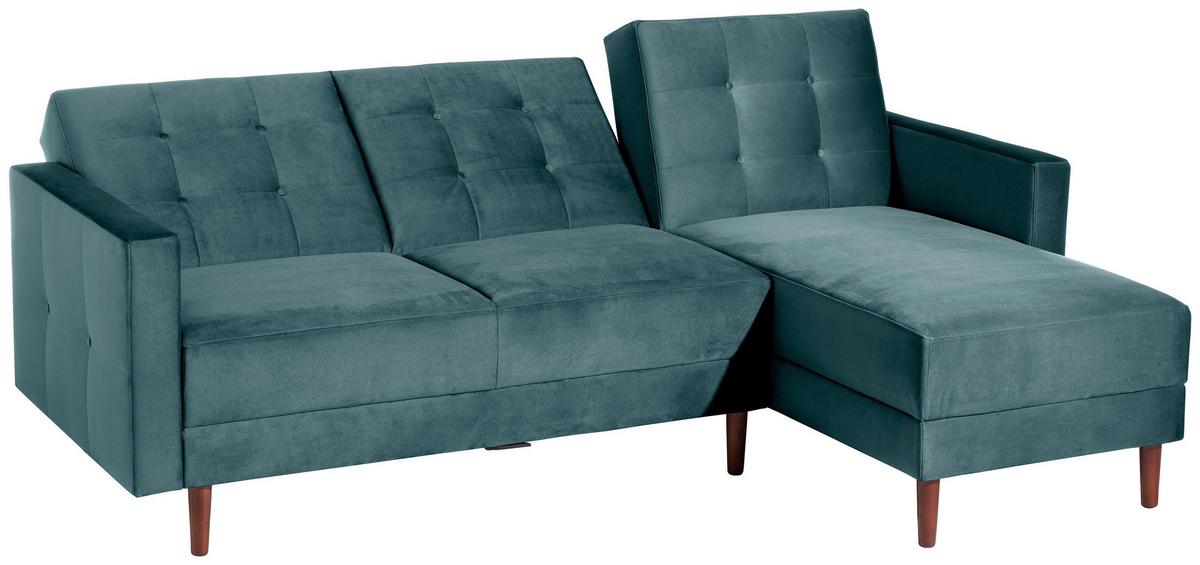Ecksofa Mit Schlaffunktion Easy Relax Blau Samt - Blau/Eschefarben, Design, Textil (223/152cm) - Max Winzer