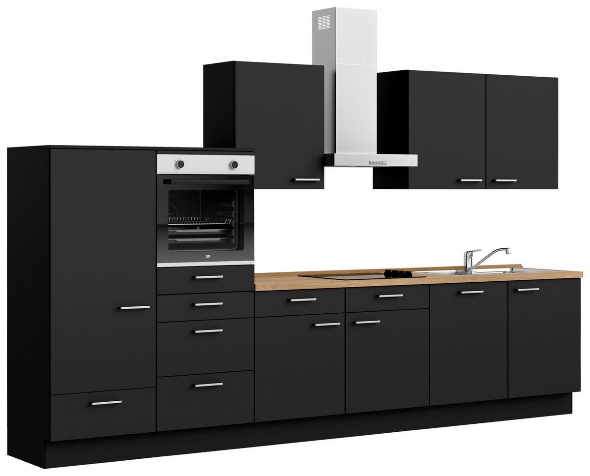 Kuchyňská linka 360 cm, černá matná - černá/barvy dubu, Moderní, kov/kompozitní dřevo (360cm) - Nobilia
