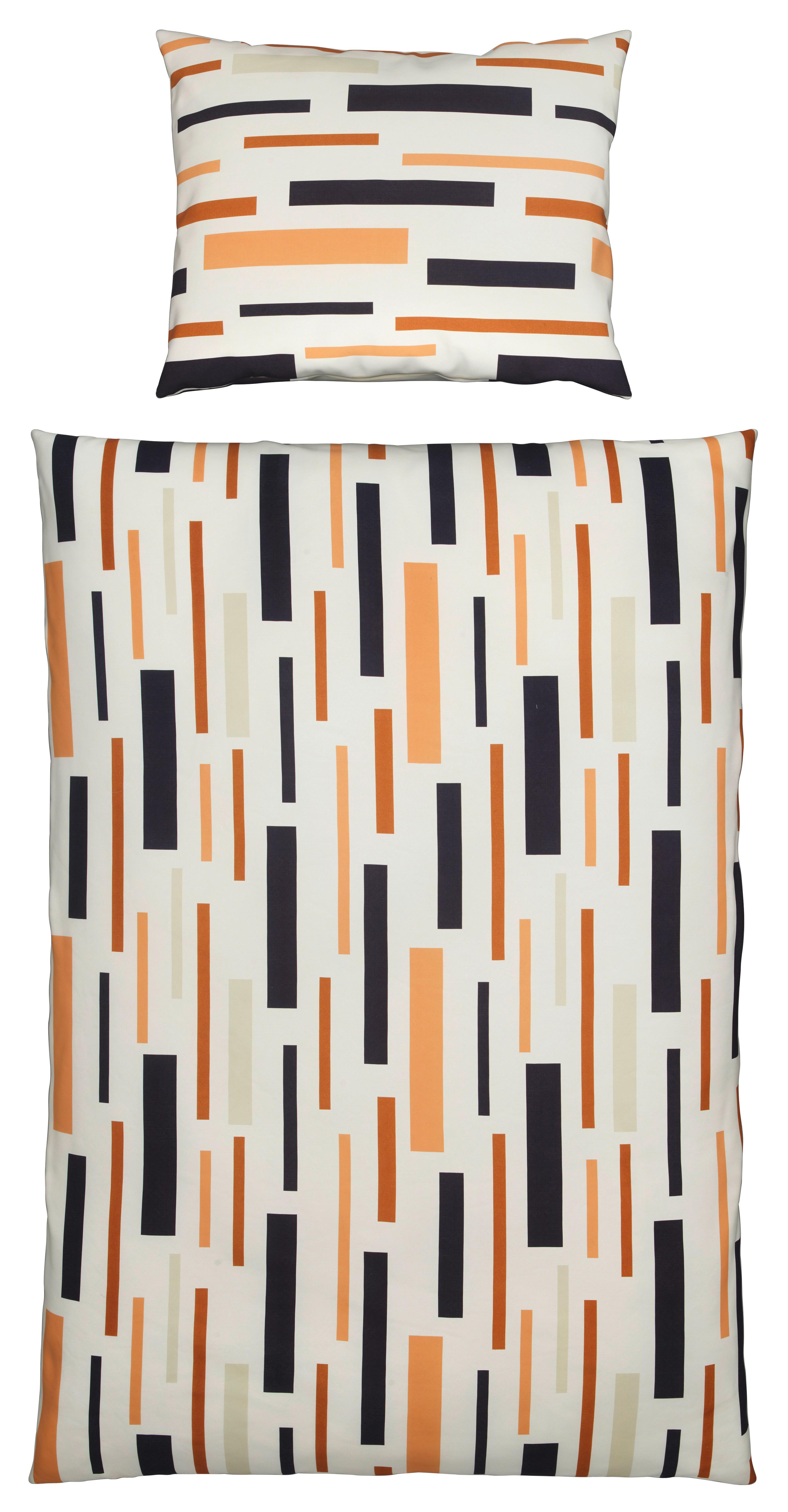Bettwäsche 140x200 cm Trude Polyester Braun/Senf/Weiß - Senfgelb/Braun, KONVENTIONELL, Textil - Ondega
