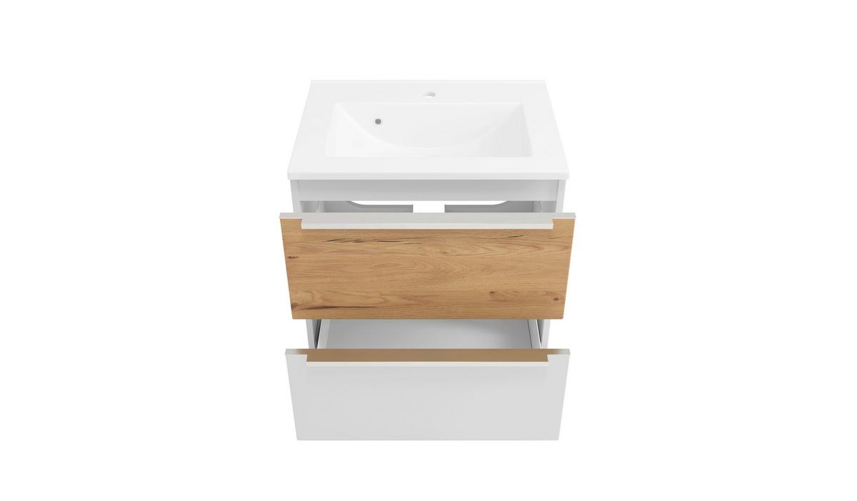BADEZIMMER Verona Weiß/Wildeiche B: 60cm - Wildeiche/Weiß, Trend, Glas/Holzwerkstoff (60cm) - Held