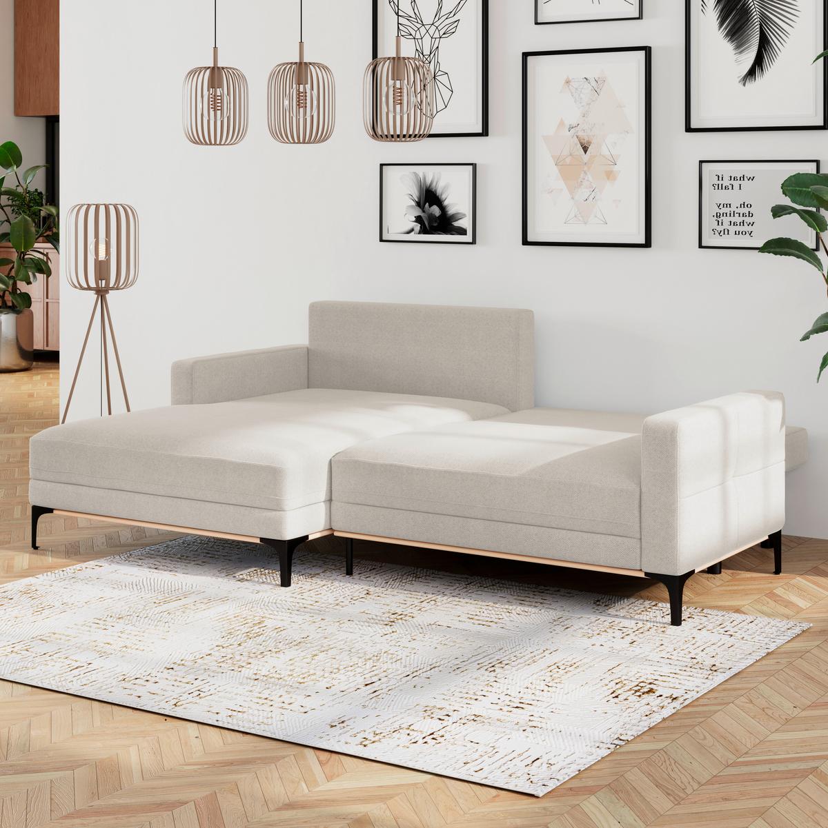 Ecksofa Bergamo - Creme/Schwarz, MODERN, Textil (162/238cm) - Ondega