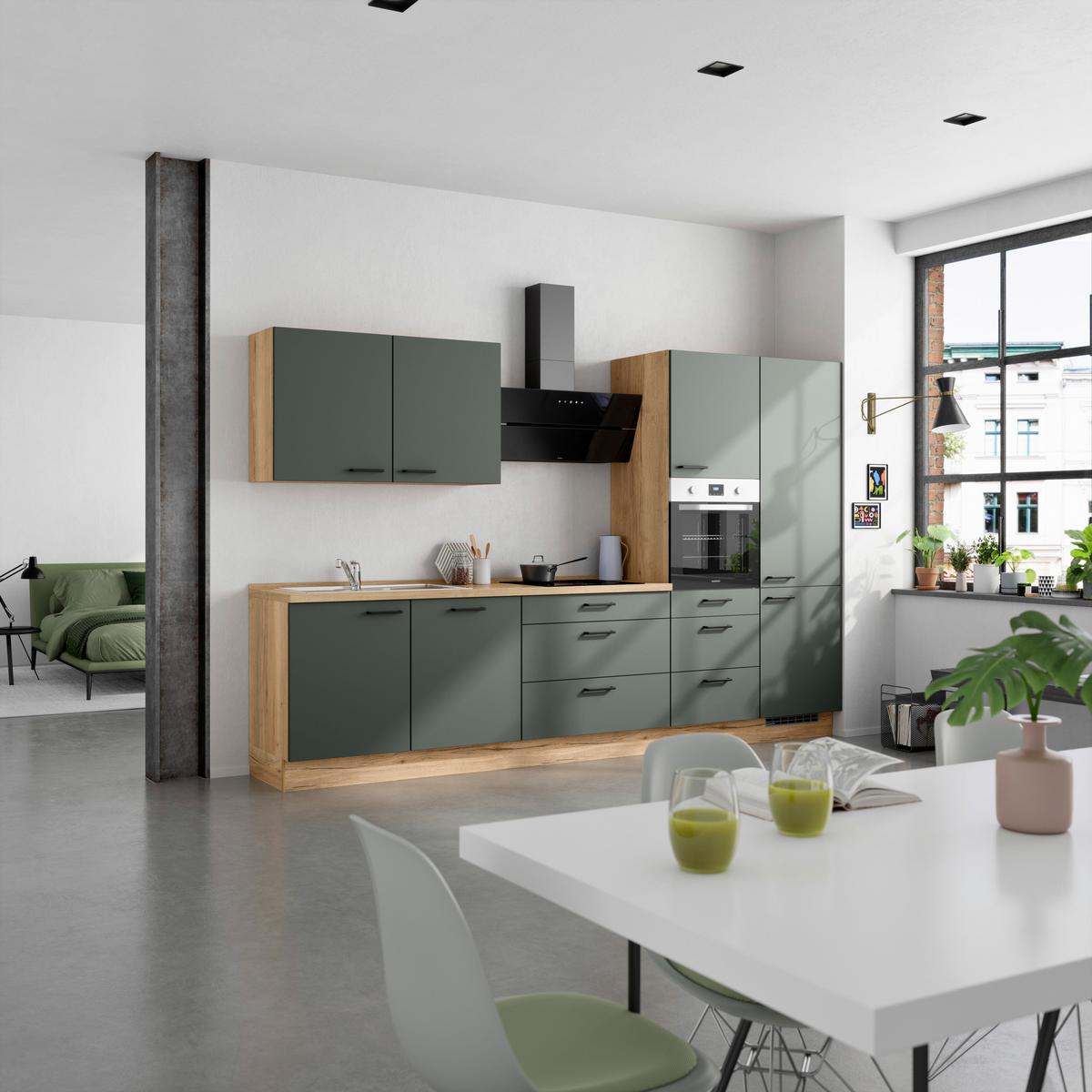 Küchenleerblock Easytouch High-Line, H8 Rechts - Dunkelgrün/Eichefarben, MODERN, Holzwerkstoff (330cm) - Nobilia