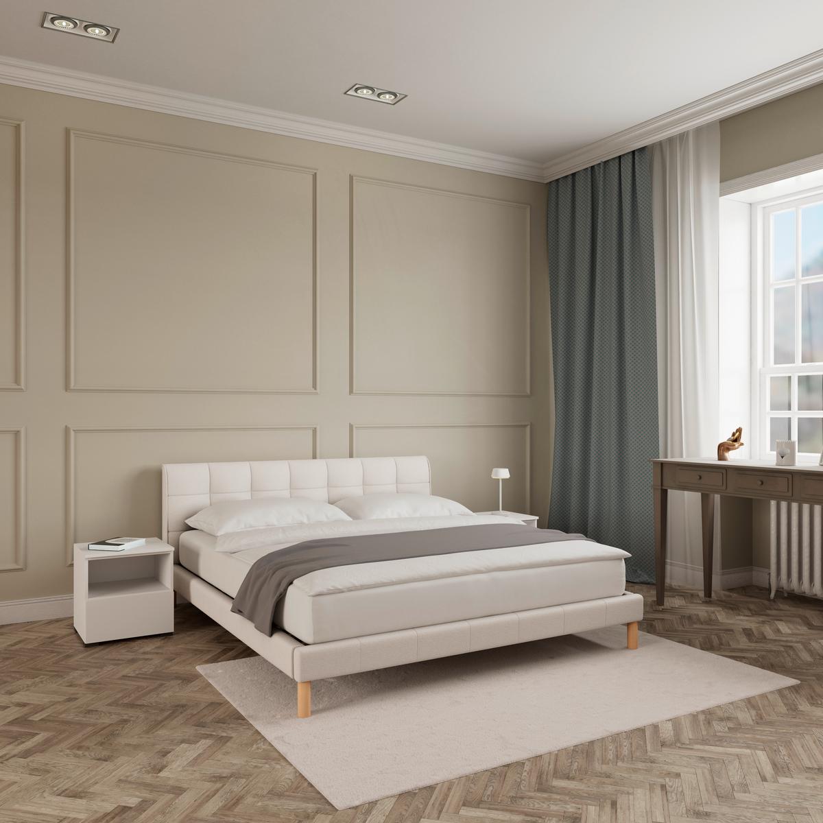 Čalouněná postel MARA 180x200 cm, béžová - přírodní barvy/béžová, Moderní, kov/dřevo (180/200cm) - Bessagi Home
