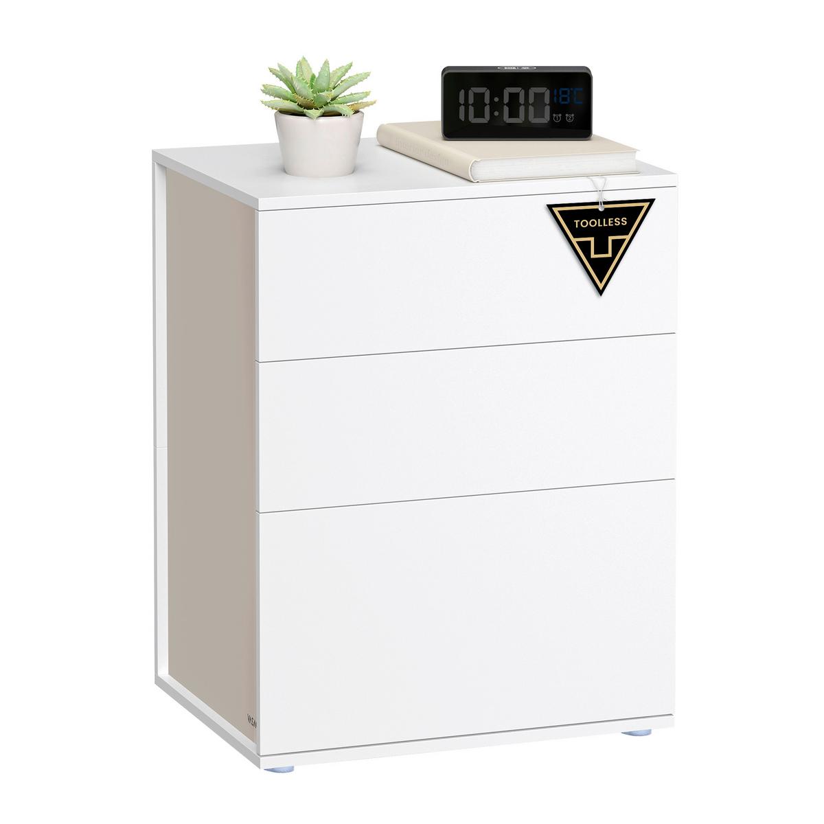 Nachttisch Nightstand - Beige/Weiß, MODERN, Holzwerkstoff (45/58,7/35cm) - MID.YOU