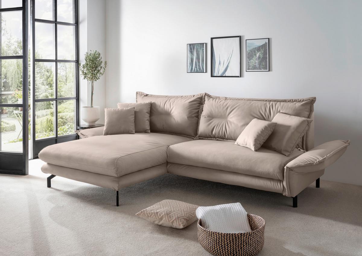 Ecksofa Lava Beige S: 180x255cm - Beige/Schwarz, MODERN, Textil (180/255cm) - Livetastic