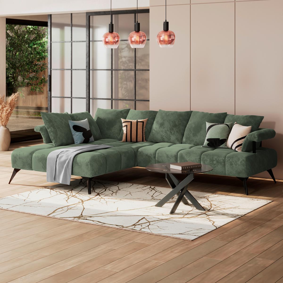 Sedacia súprava VANESSA NEW potrebná š. dverí 90 cm, ľavá - čierna/zelená, Modern, kov/textil (200/297cm)