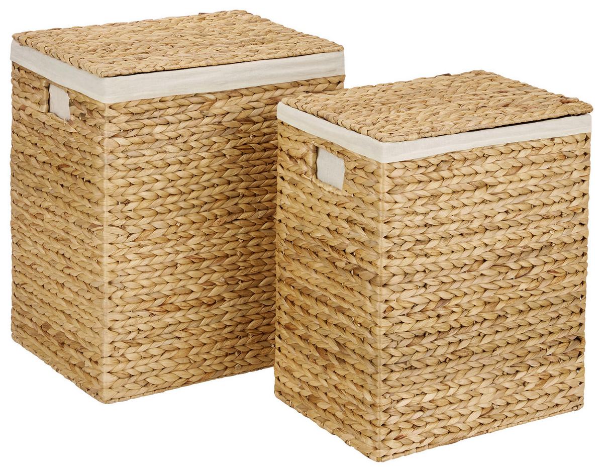 Wäschetonne mit Deckel Adalia Naturfarben, 39x28x46 cm - Creme/Naturfarben, KONVENTIONELL, Leder/Naturmaterialien (39/28/46cm) - Luca Bessoni