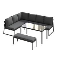 Loungegarnitur Kaunas - Dunkelgrau/Anthrazit, MODERN, Glas/Textil (183/241cm) - Beldano
