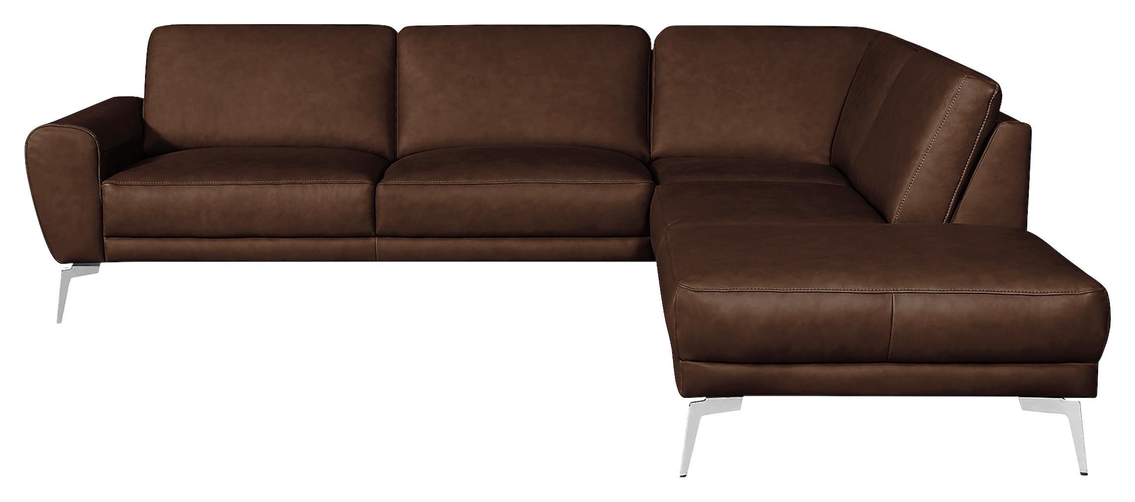 Ecksofa Springer D. Braun Schwarz, S: 273 cm - Chromfarben/Dunkelbraun, Design, Leder (273/250cm) - Livetastic