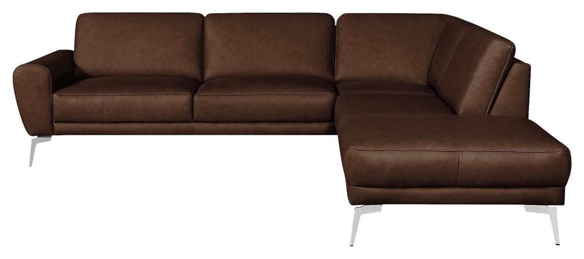 Ecksofa Springer D. Braun Schwarz, S: 273 cm - Chromfarben/Dunkelbraun, Design, Leder (273/250cm) - Livetastic