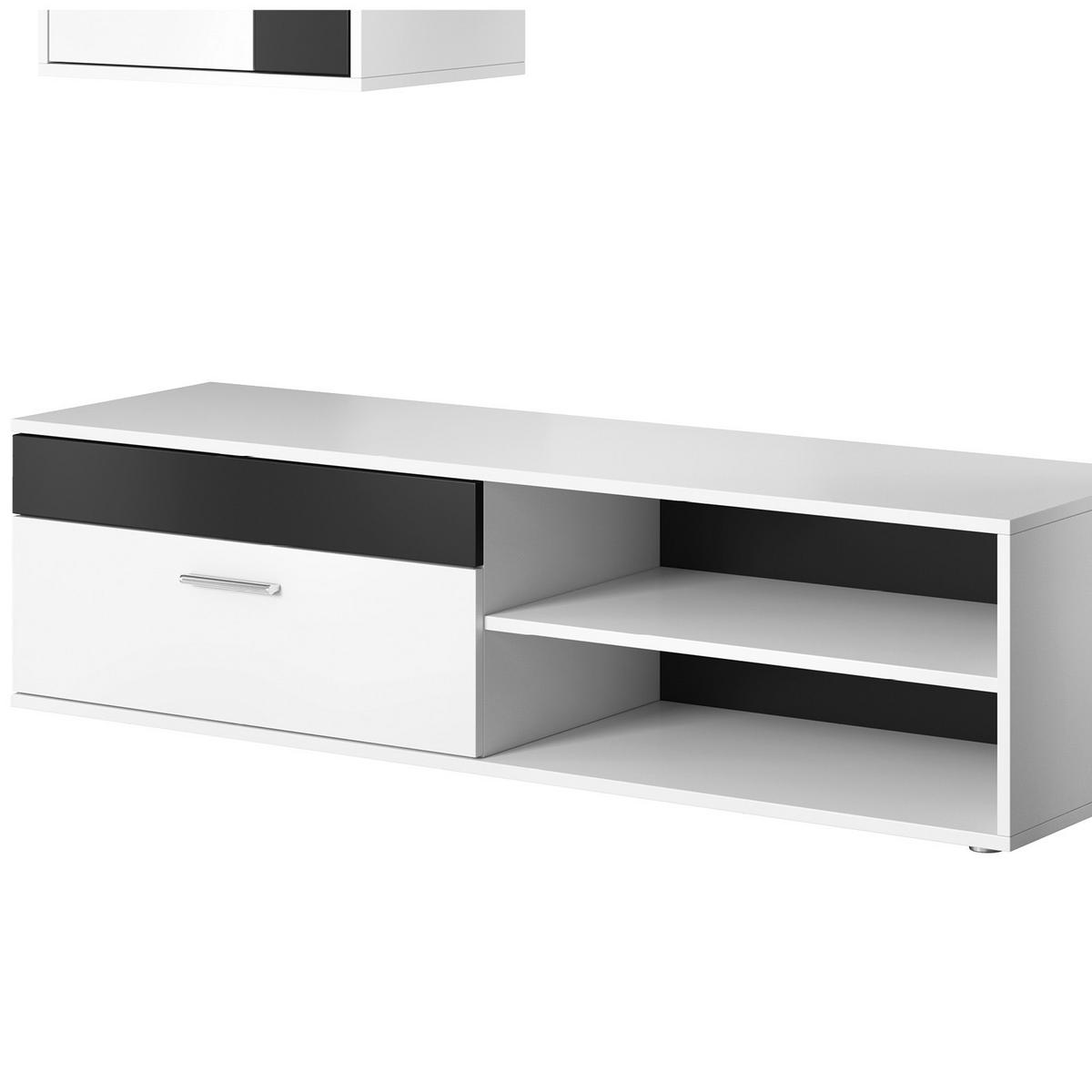 Wohnwand Modern 4 -Teilig. Berno, Weiß/Schwarz - Alufarben/Schwarz, Basics, Holzwerkstoff (190/150/40cm) - P & B