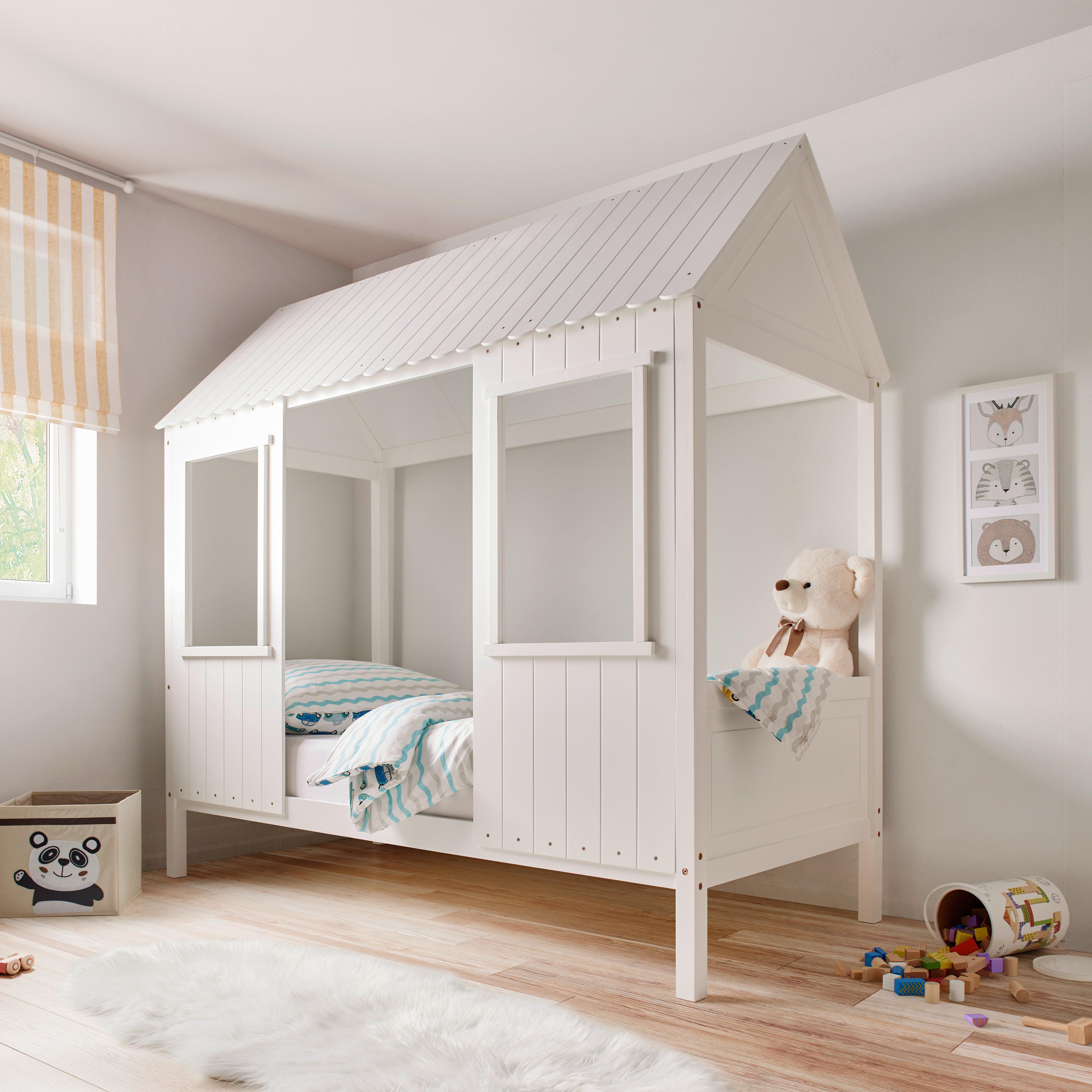 Dětská postel domeček Adana bílá - bílá/přírodní barvy, Moderní, dřevo (208/197cm) - Bessagi Kids