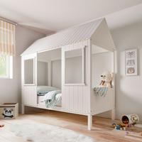 Dětská postel domeček Adana bílá - bílá/přírodní barvy, Moderní, dřevo (208/197cm) - Bessagi Kids