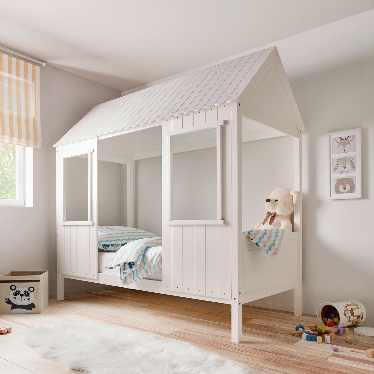 Dětská postel domeček Adana bílá - bílá/přírodní barvy, Moderní, dřevo (208/197cm) - Bessagi Kids