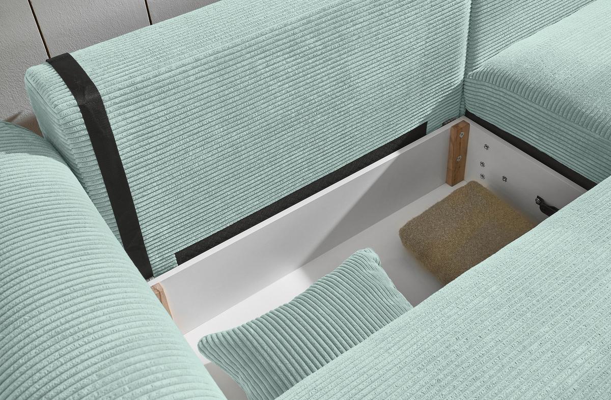 Ecksofa Maureen Salbeigrün S:255x185cm - Salbeigrün/Schwarz, KONVENTIONELL, Textil (255/185cm) - MID.YOU