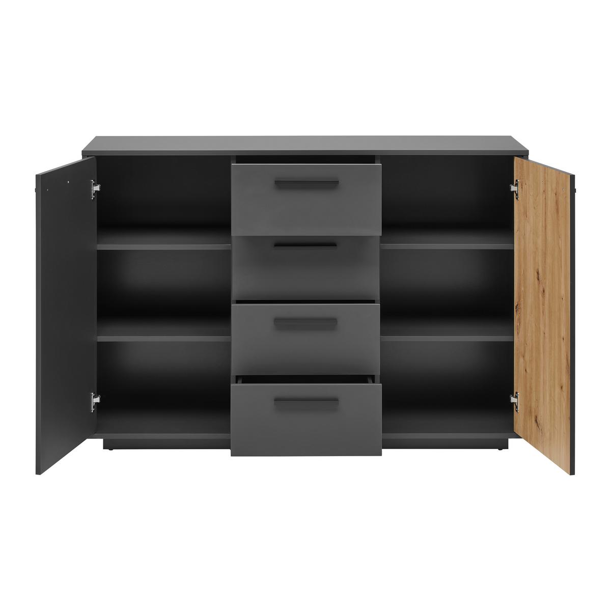 ŠIROKÁ KOMODA LUKAS -EXKLUSIV- - černá/antracitová, Moderní, kompozitní dřevo/plast (138,6/95/40cm) - Mömax