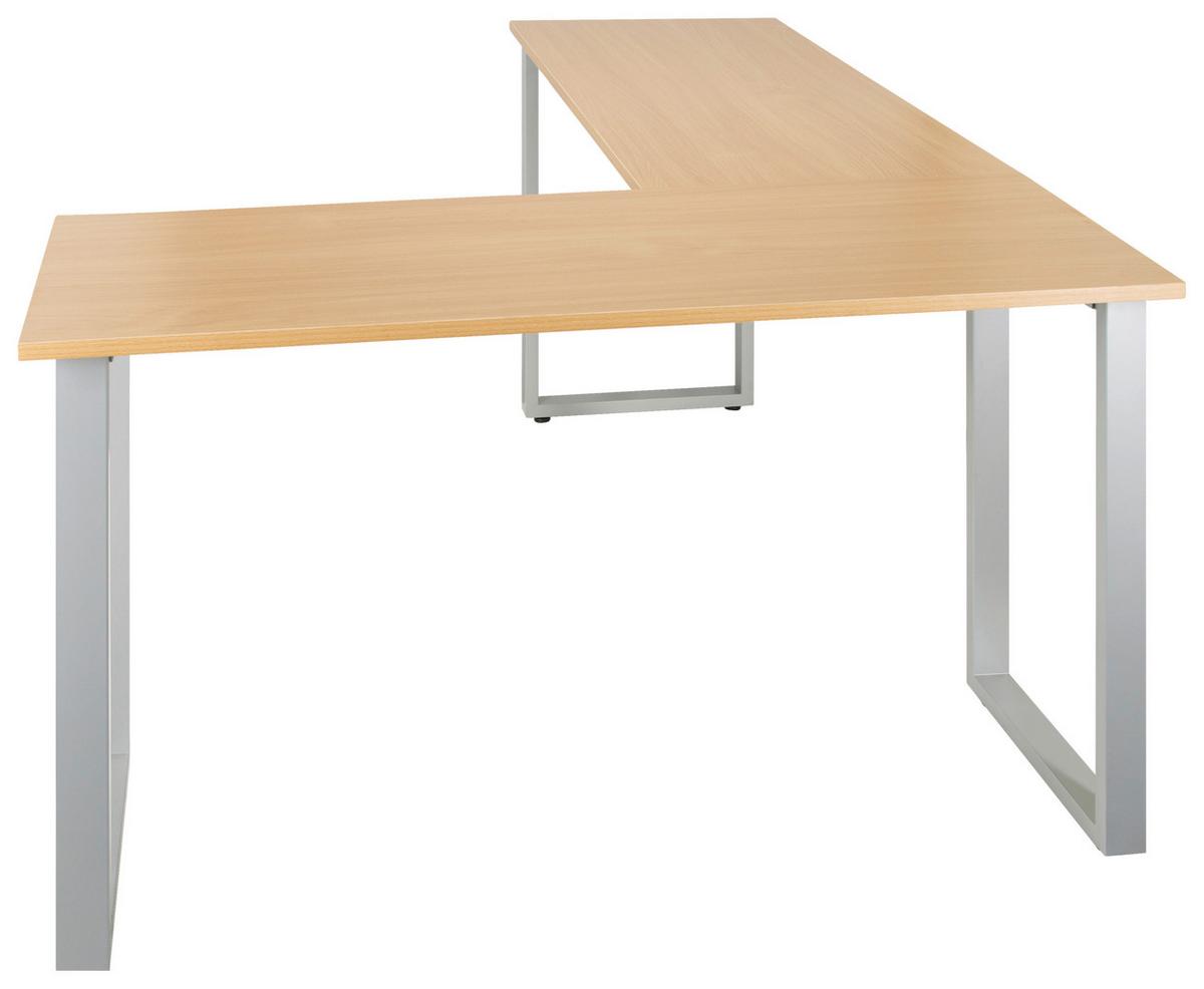 Eckschreibtisch B: 120 cm Workspace Basic - Silberfarben/Buchefarben, Basics, Holzwerkstoff/Metall (165/120/75cm) - MID.YOU