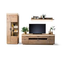 Wohnkombination Teilmassiv 3--Teilig. Barcelona Eichefarben - Eichefarben, Design, Glas/Holz (300/204/50cm) - Livetastic