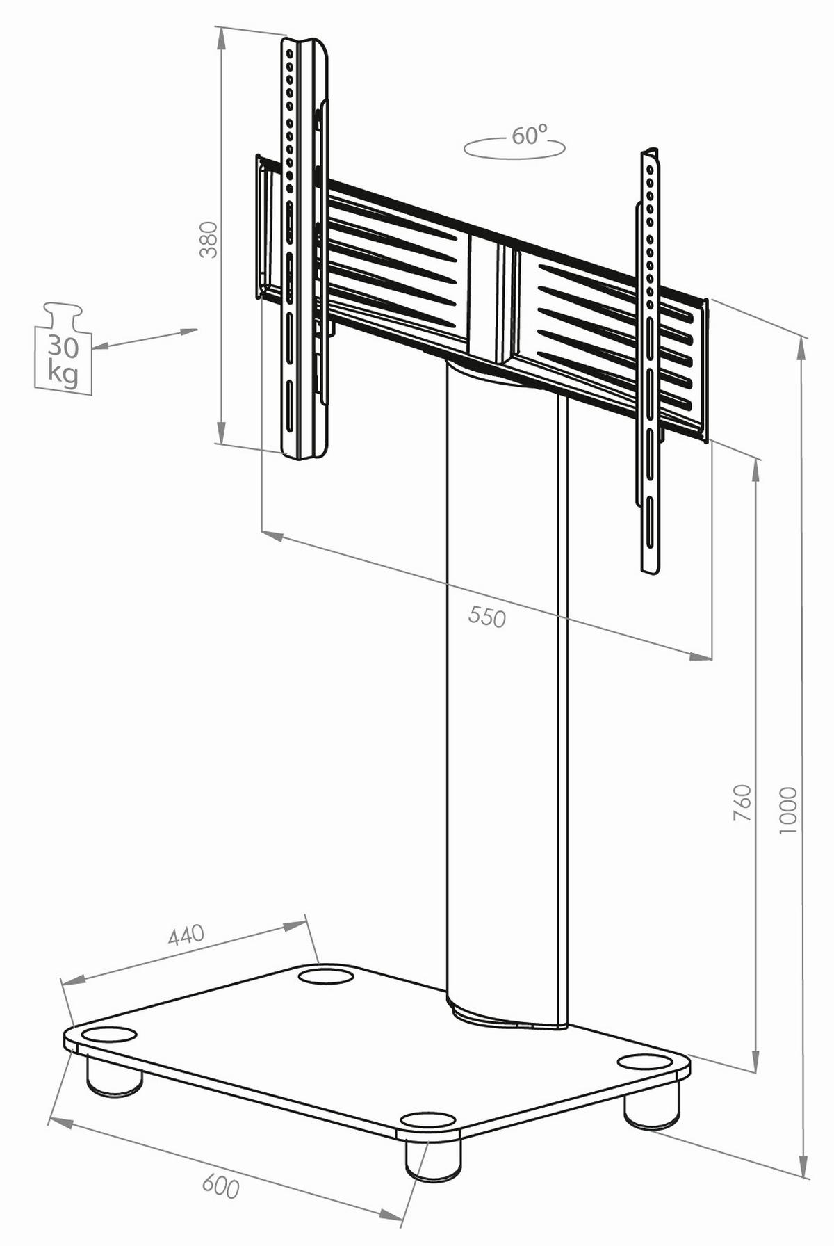 Tv-rack Bis 37" Schwenkbar Mit Rollen Bilano Max. 30 Kg - Silberfarben, KONVENTIONELL, Glas/Metall (60/100/44cm) - MID.YOU