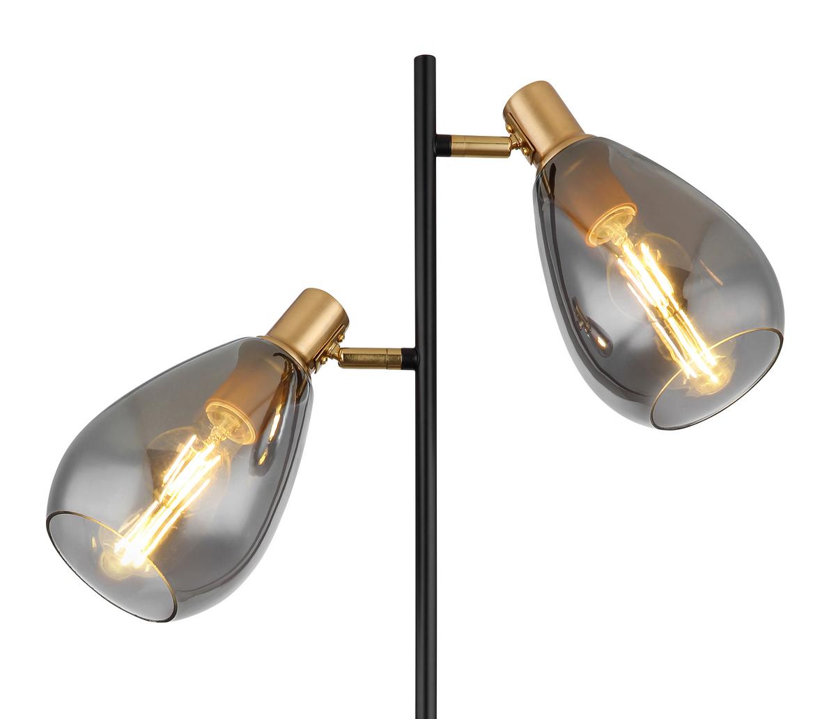 Stehlampe Schwarz/Messingfarbe mit Fußschalter, Rauchgals - Messingfarben/Schwarz, Design, Glas/Metall (34/25/160cm) - Globo