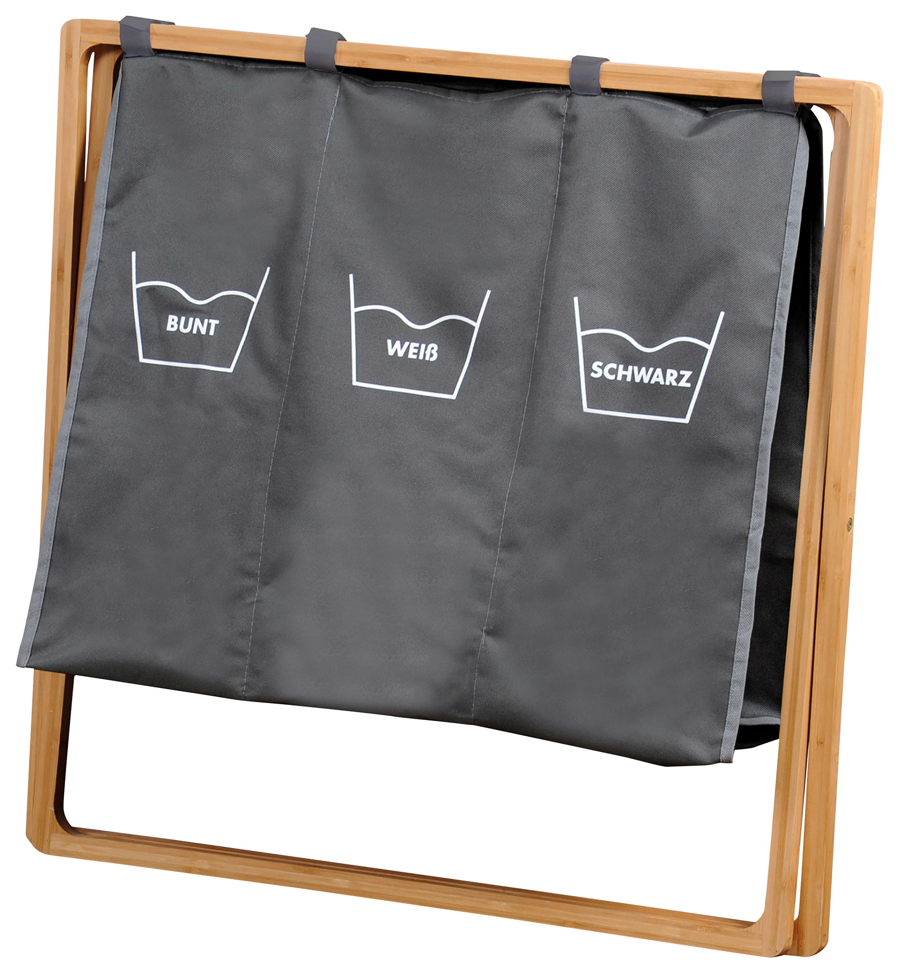 Wäschesack 3er Einteilung Grau/Bambus, 63x38x57 cm - Grau, MODERN, Holz/Kunststoff (63/38/57cm) - Kesper