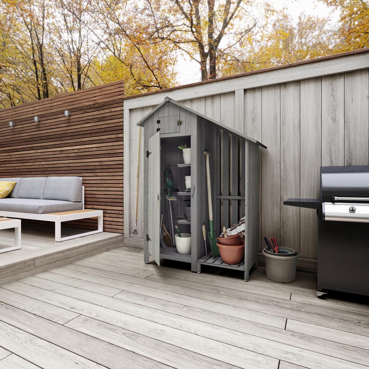 Domek na nářadí MARIANNA šedá - šedá, Moderní, dřevo (131/180/54,3cm) - Bessagi Garden