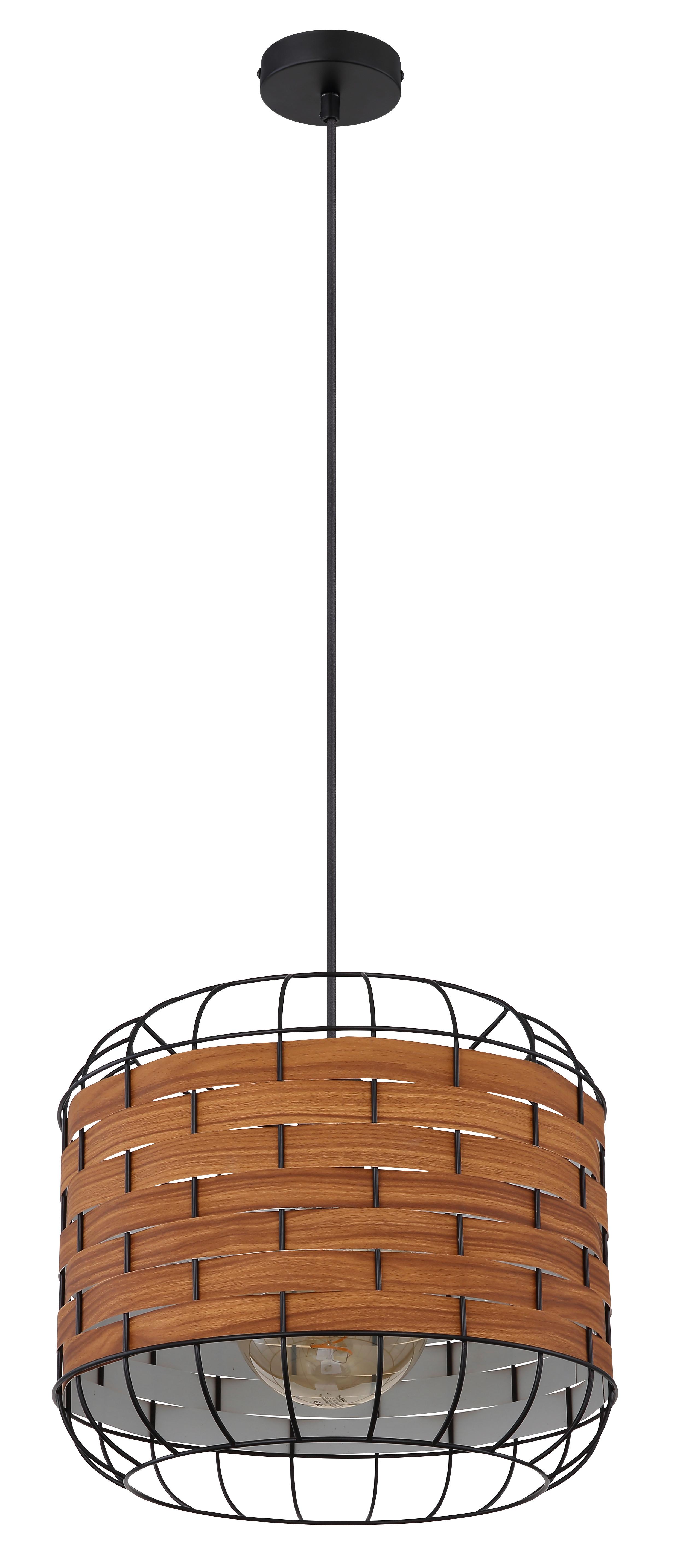 Hängeleuchte H: 120 cm 1-Flammig - Schwarz/Braun, KONVENTIONELL, Kunststoff/Metall (35/35/120cm) - Globo