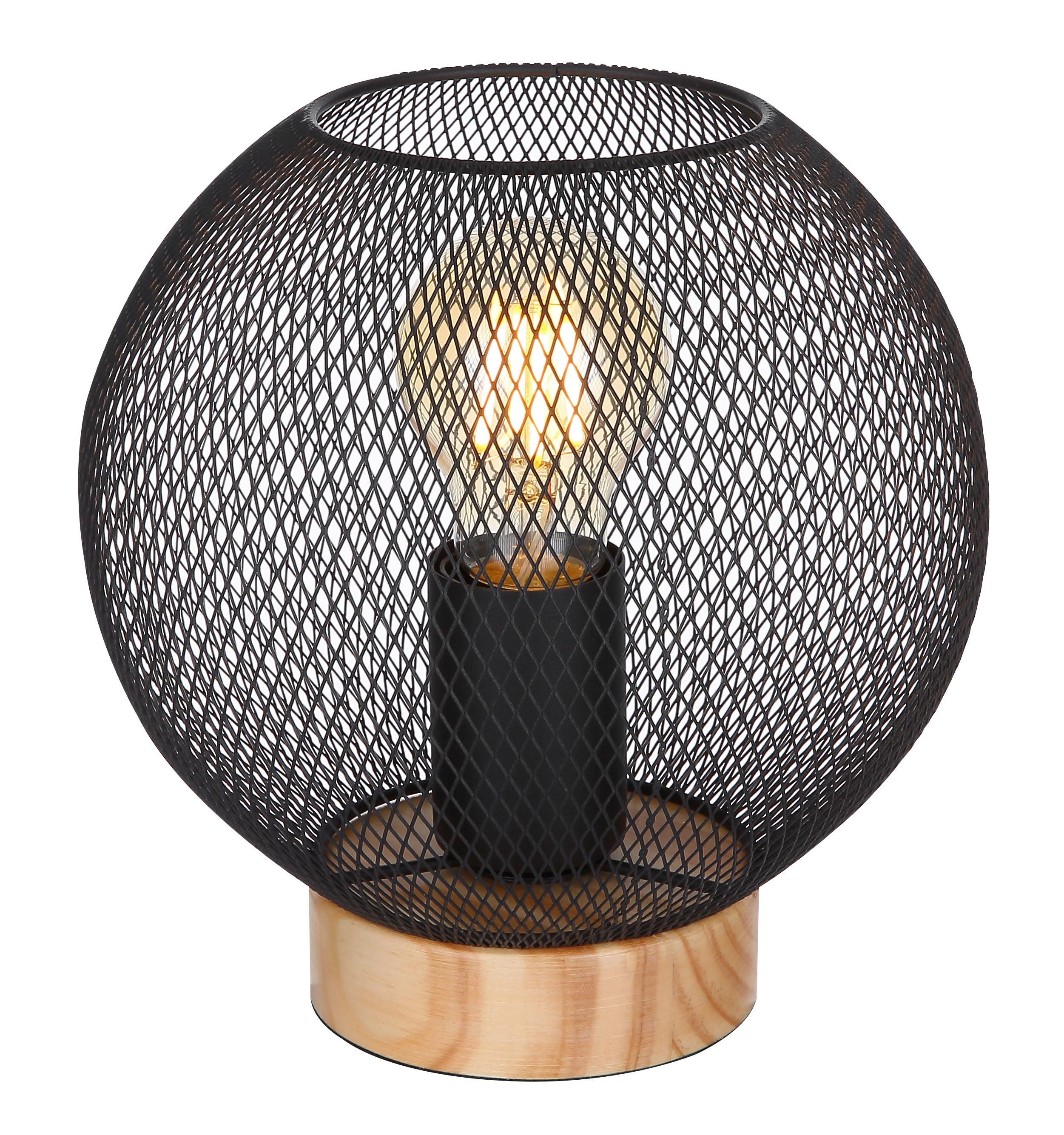 Tischlampe 15663T Schwarz Metall mit Schalter - Schwarz/Braun, Basics, Holz/Metall (20/20cm) - Globo