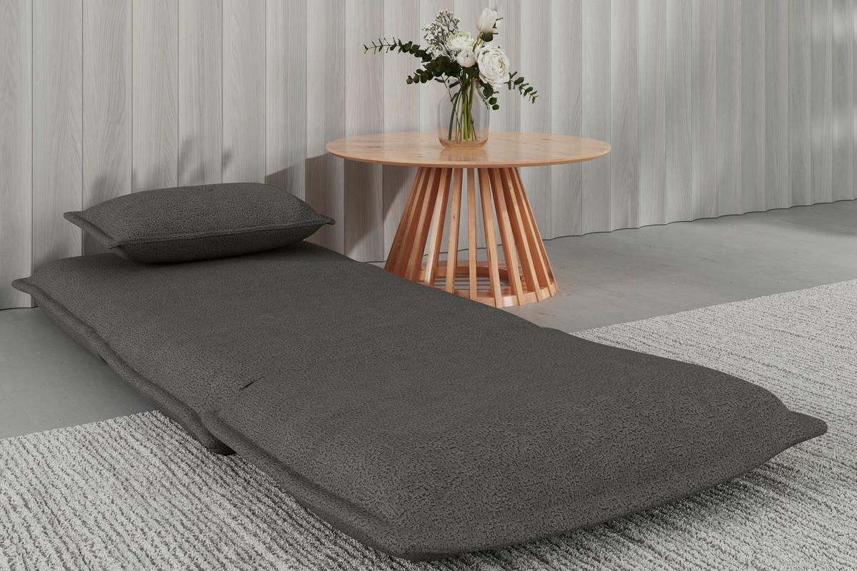 Rozkladacie kreslo TAMARA, tmavosivé buklé, max. 120 kg - tmavosivá, Modern, kov/textil (82/31/69cm) - Bessagi Home