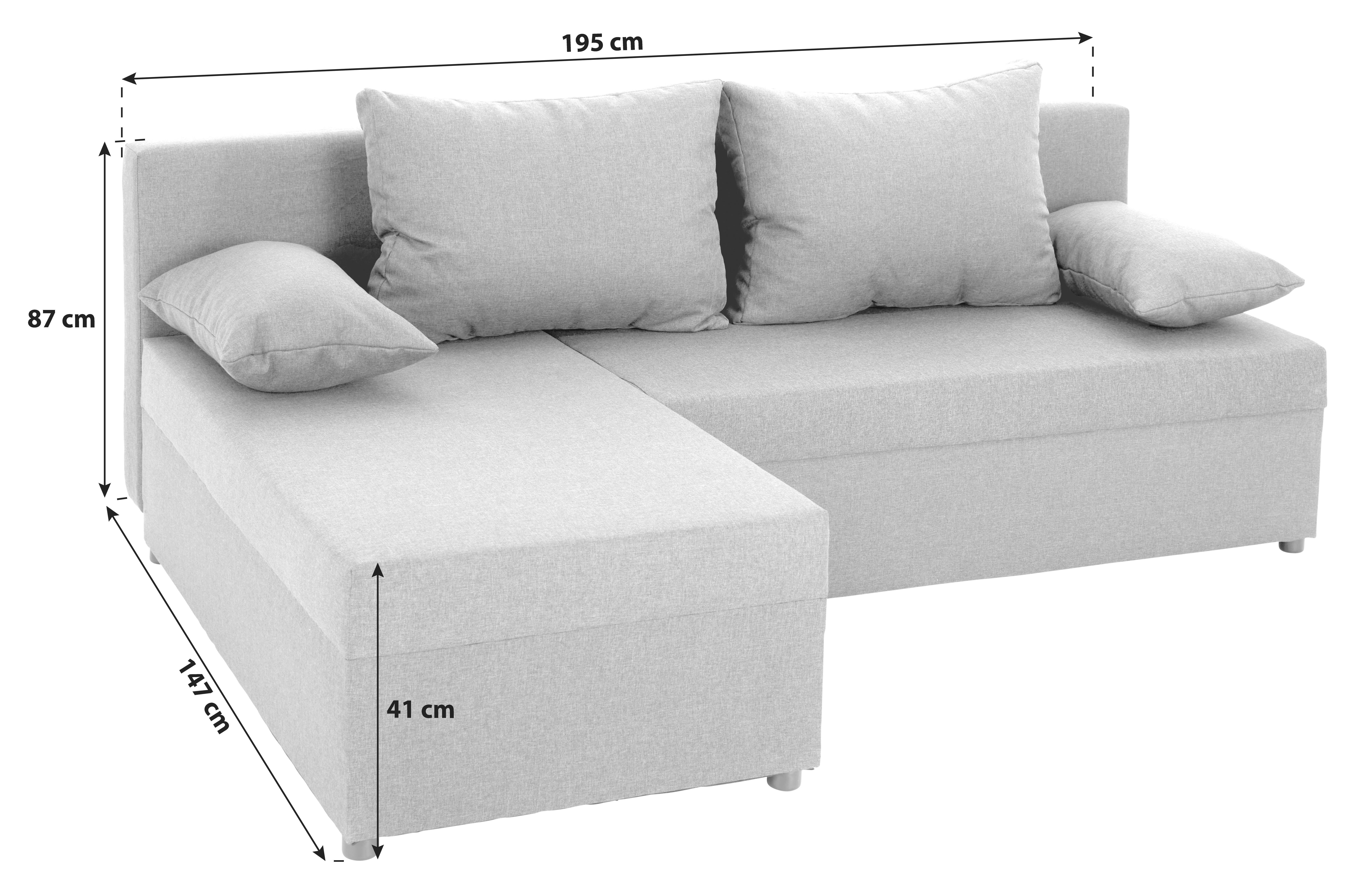 Rohová sedačka JON, sivá, obojstranná,lôžko,úl.priestor - čierna/sivá, Design, textil/plast (195/147cm) - Based