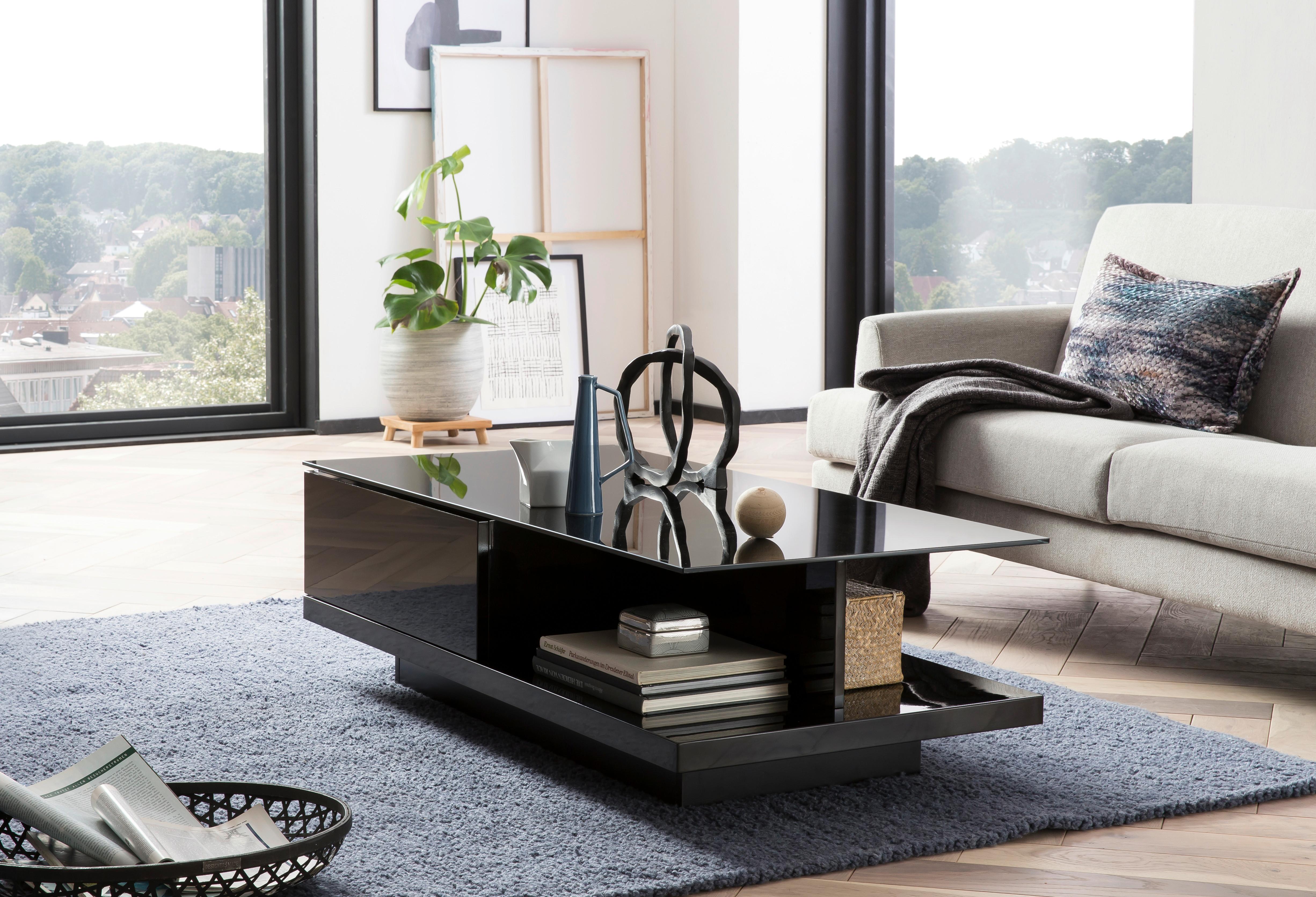 Couchtisch Schwarz Hochglanz L: 120 cm - Schwarz Hochglanz/Schwarz, Design, Glas/Holzwerkstoff (120/60/36cm) - Livetastic