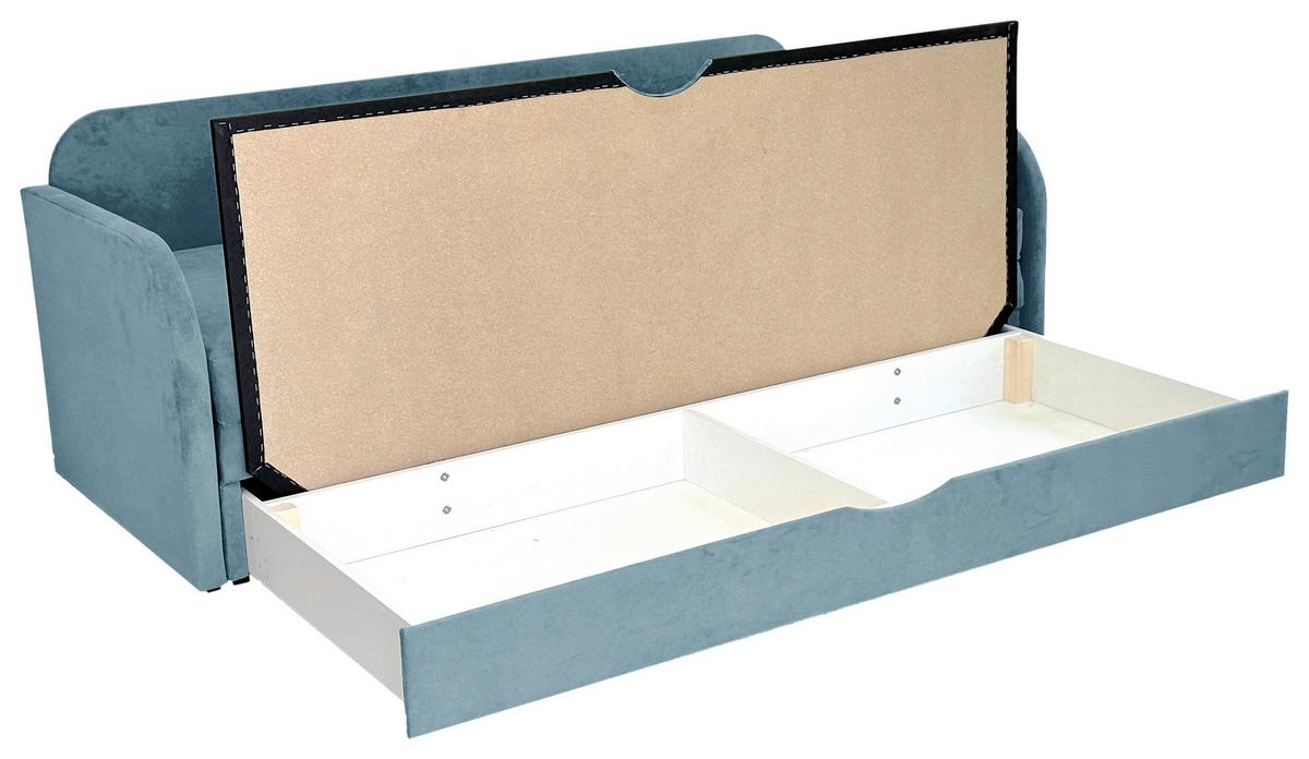 Schlafsofa mit Bettkasten Milan Hellblau B: 203 cm - Schwarz/Hellblau, Design, Textil (203/77/86cm) - MID.YOU