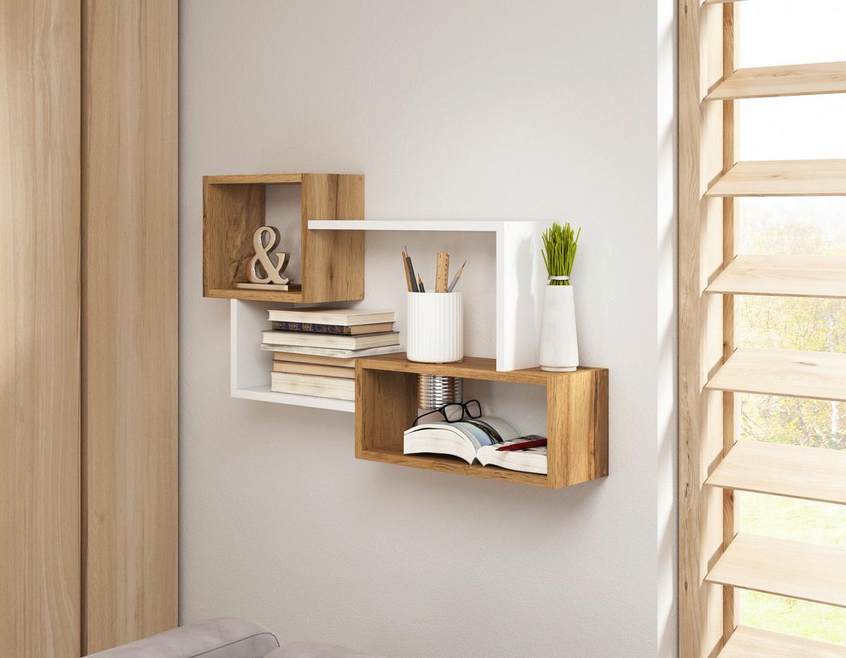 Wandregal Trio Wotan Eiche Dekor/Weiß B: 86,8cm - Eiche Wotan/Weiß, Basics, Holzwerkstoff (86,8/54,1/18cm)