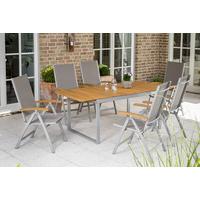 Gartengarnitur 7--teilig. Naxos Akazie/Aluminium - Silberfarben/Grau, ROMANTIK / LANDHAUS, Holz/Textil - Gardenson