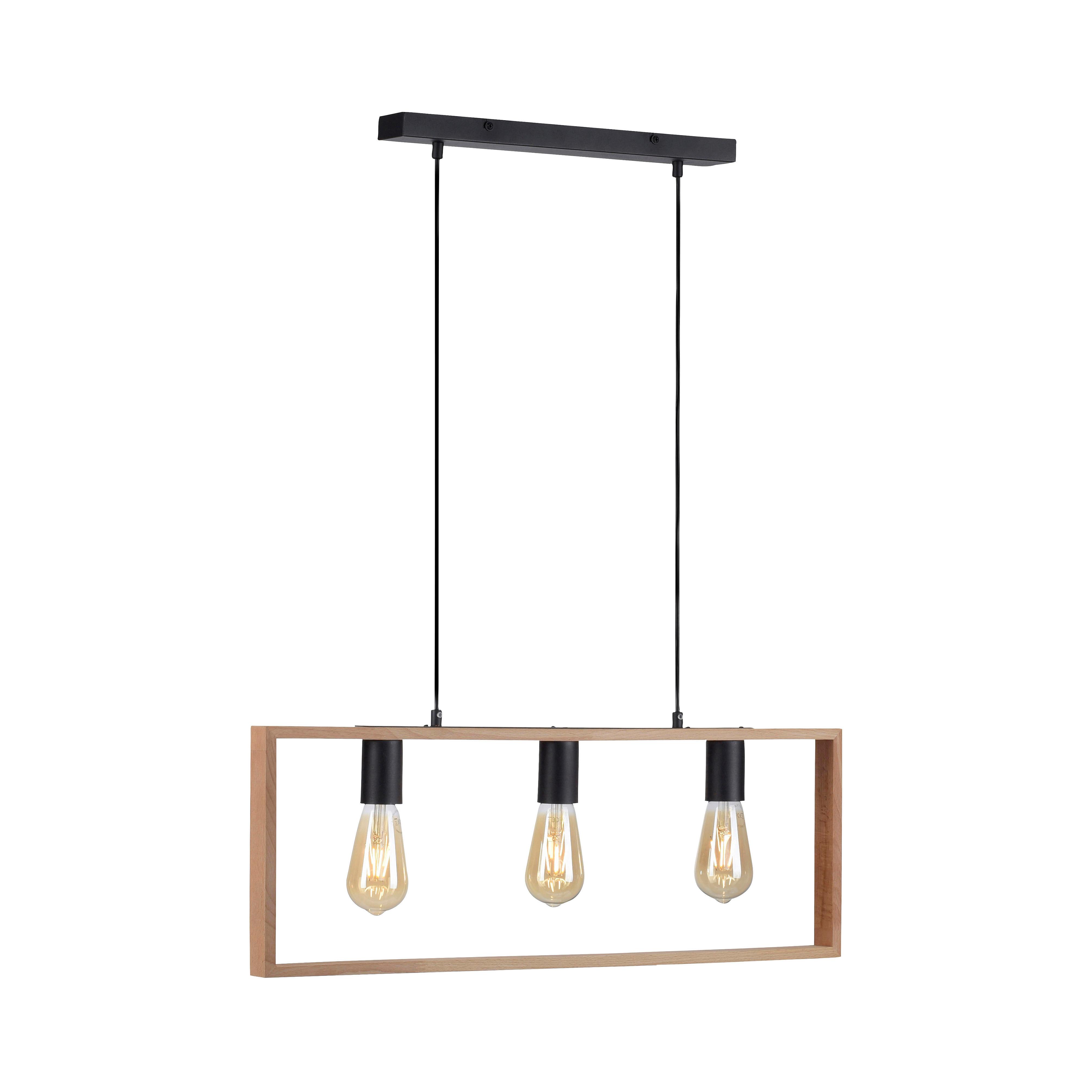 Závěsné svítidlo Frame, E27, max. 60W - černá, Moderní, kov/dřevo (69/6/120cm)