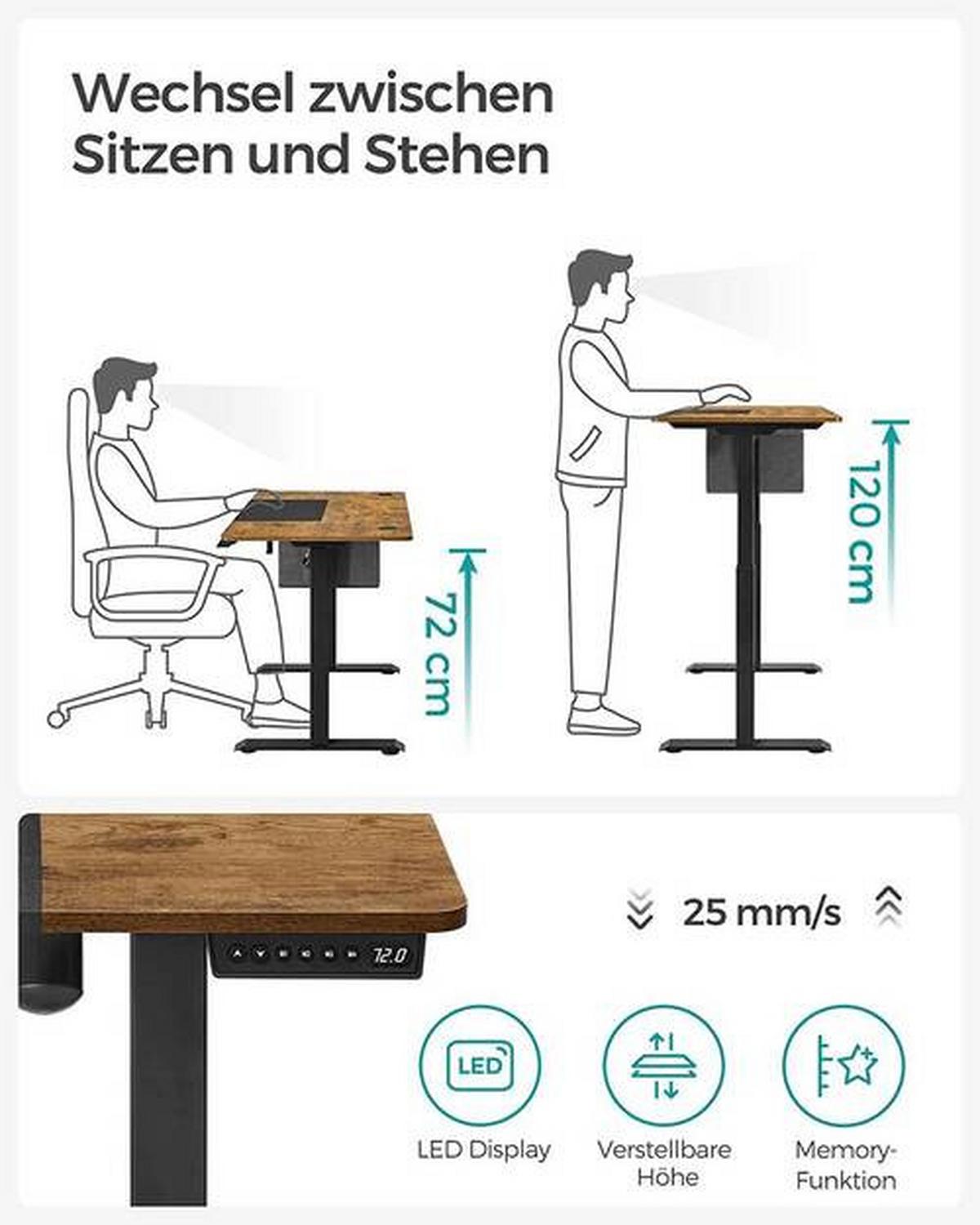 PC stôl IRON - hnedá/čierna, Basics, kov/kompozitné drevo (140/60/72-120cm) - Boxxx