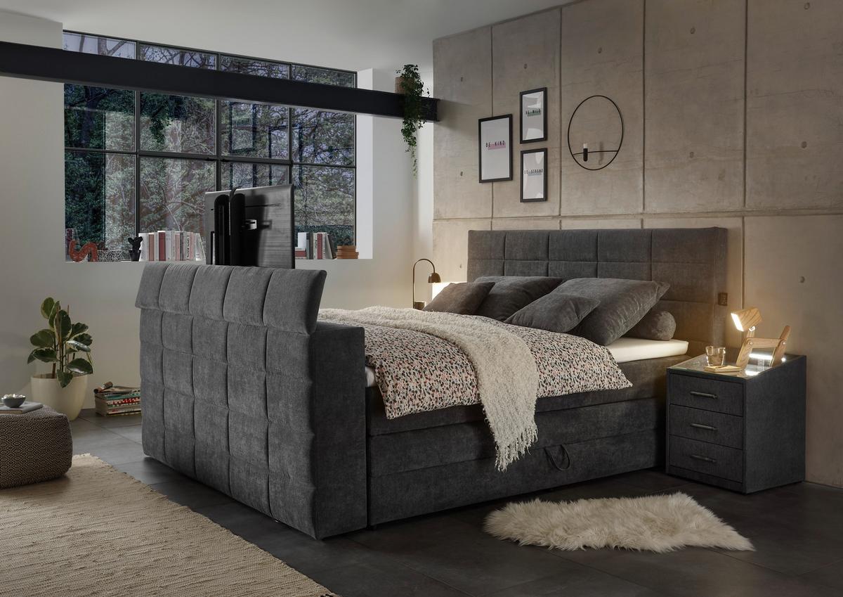 Boxspringbett mit Bettkasten 180x200 Denver - Anthrazit, KONVENTIONELL, Textil (180/200cm) - Carryhome