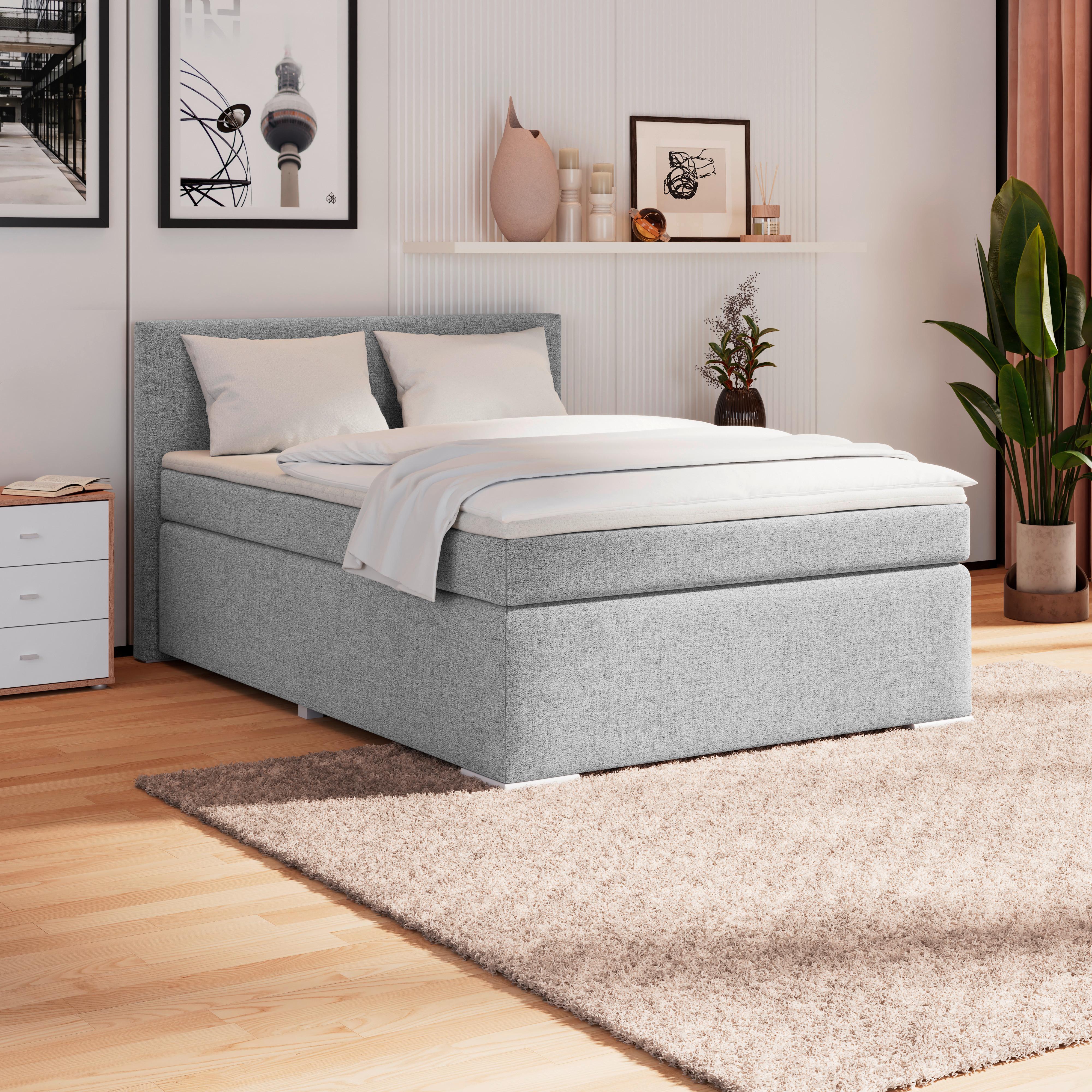 Boxpringbett Mira I Nordic, Lf: 140x200 cm - Grau, Basics, Holz/Kunststoff (140/200cm)