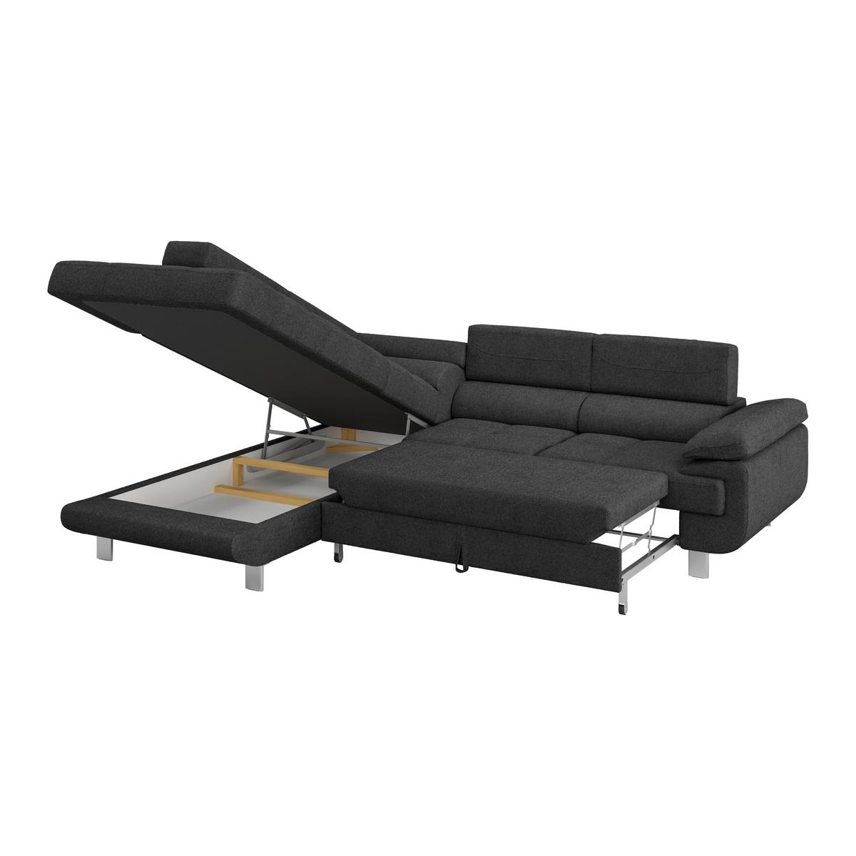 Ecksofa Mit Schlaffunktion & Bettkasten Graphitfarben - Blaugrau/Graphitfarben, MODERN, Textil (230/270cm) - Ondega