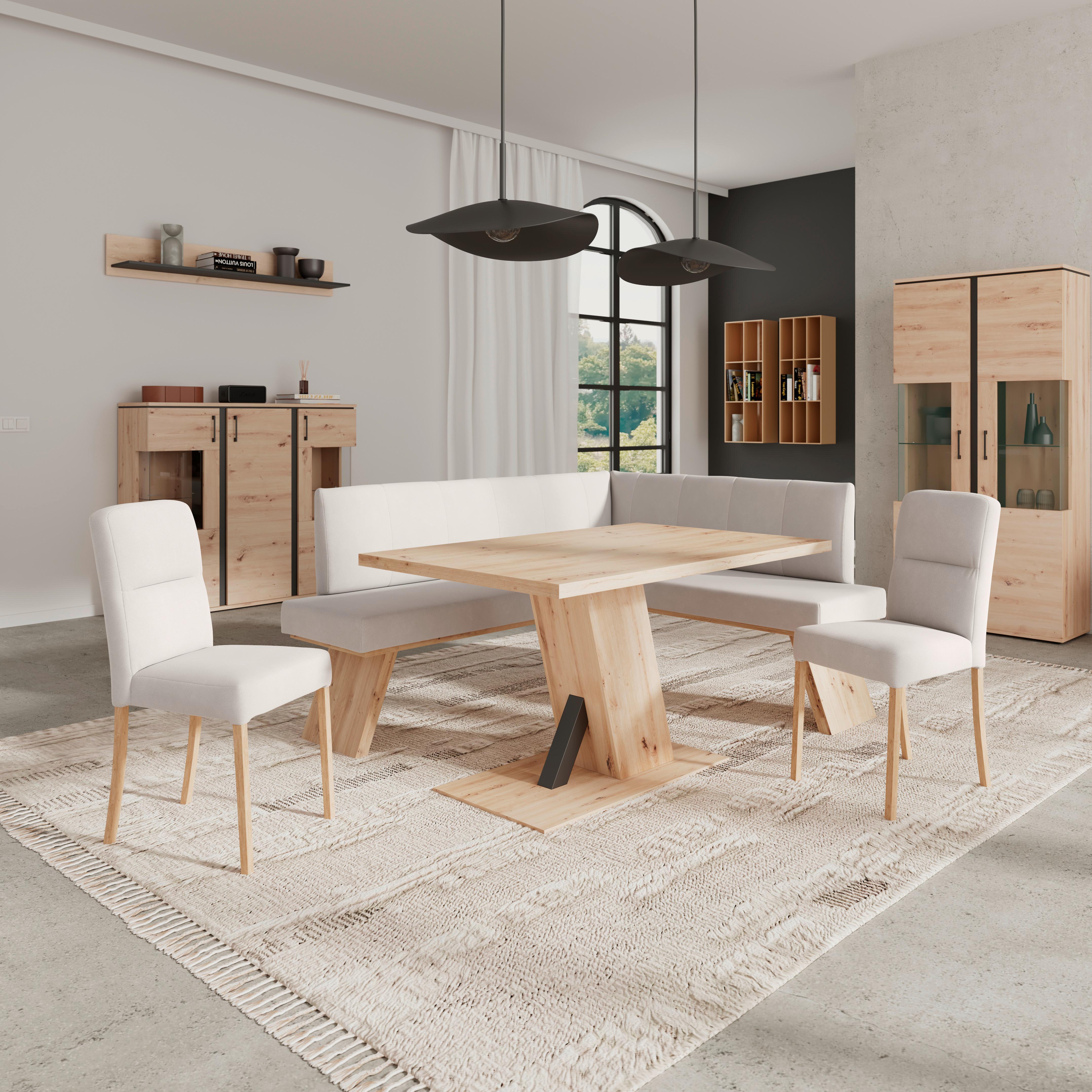 Eckbank Emma Ii Webstoff Weiß, B: 185 - Eichefarben/Weiß, KONVENTIONELL, Holzwerkstoff/Textil (185/150cm)