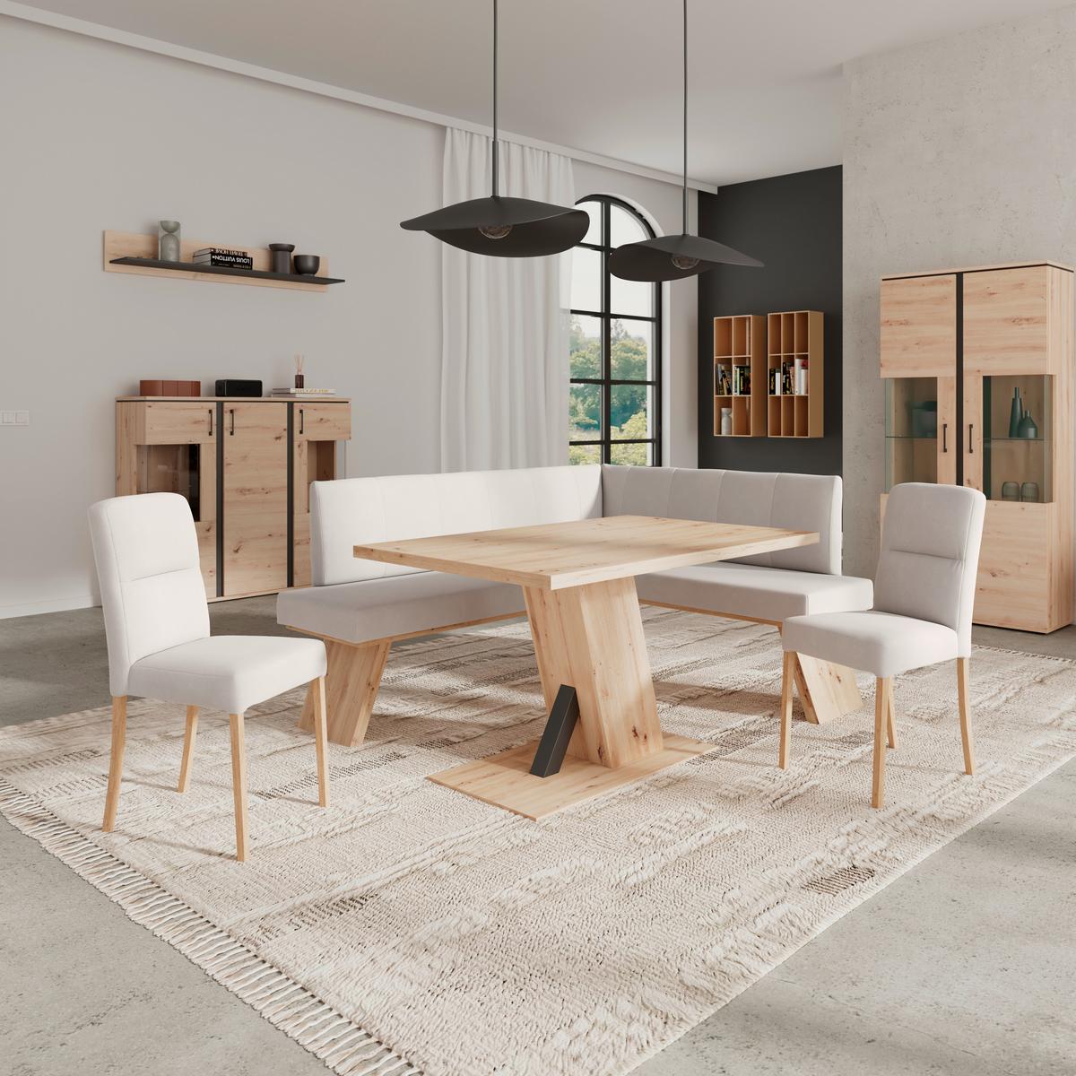 Eckbank Emma Ii Webstoff Weiß, B: 185 - Eichefarben/Weiß, KONVENTIONELL, Holzwerkstoff/Textil (185/150cm)