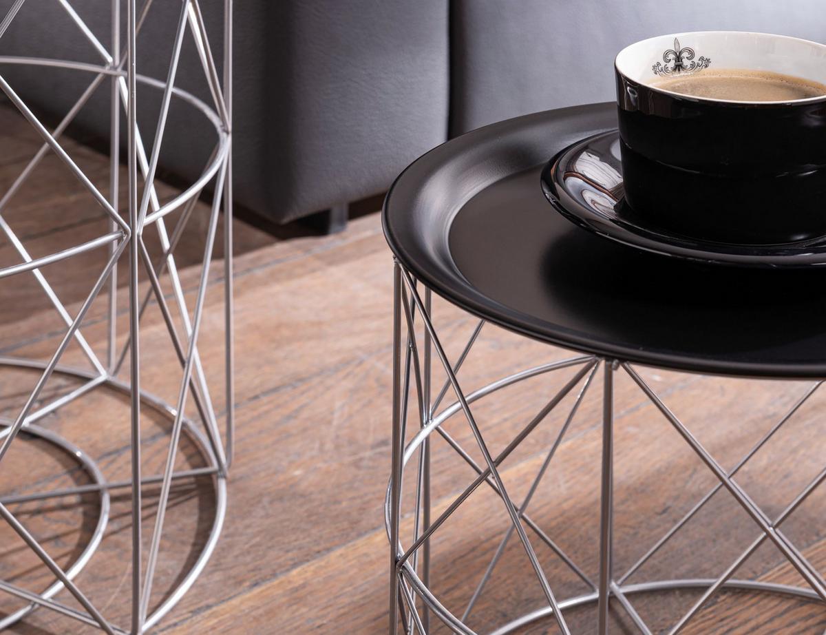 Couchtisch rund abnehmbare Tischplatte 3er-Set, Schwarz - Silberfarben/Schwarz, MODERN, Metall (40/40/45cm) - MID.YOU