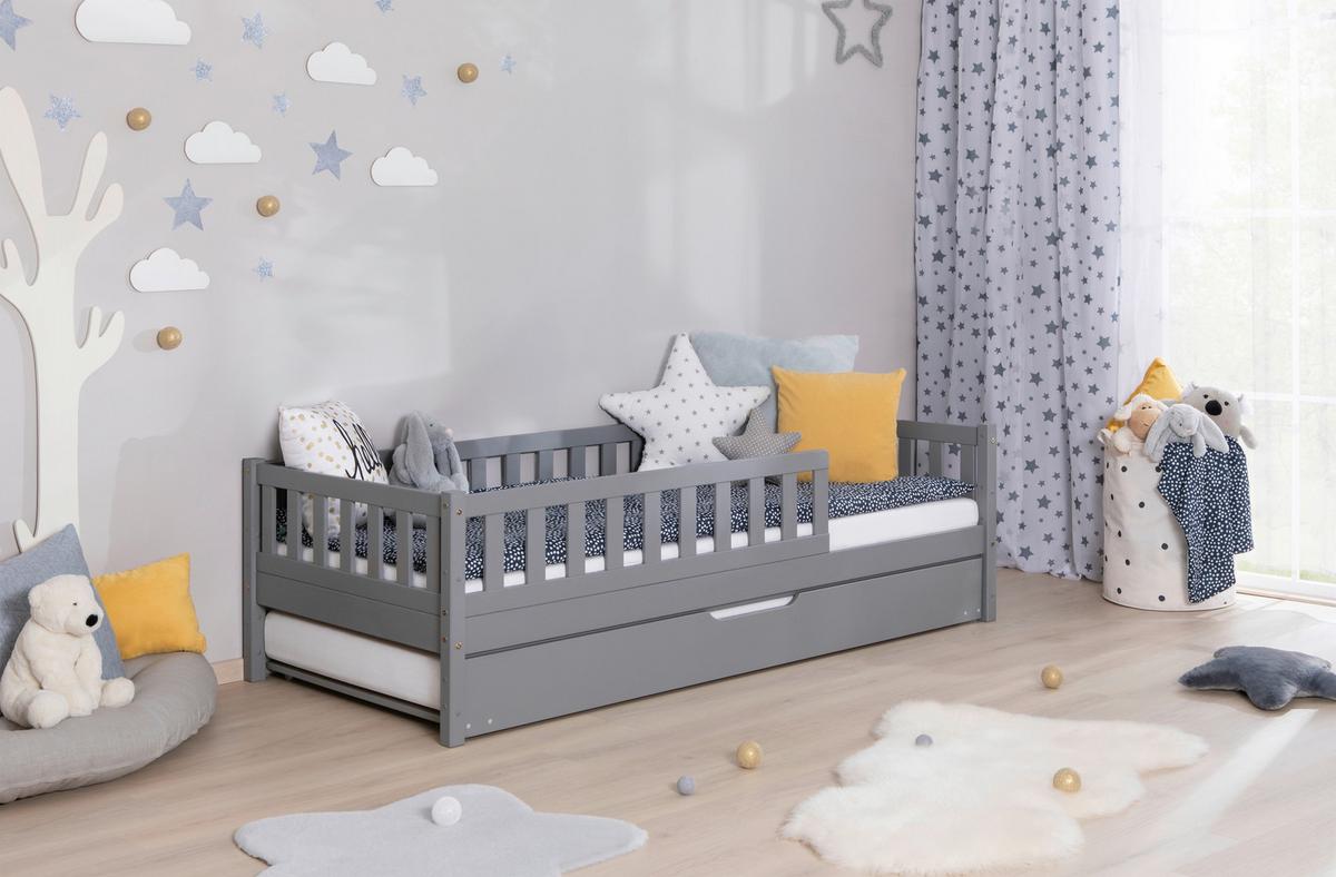 Hausbett Lou Bettkasten Hellgrau B: 100 Cm - Hellgrau/Naturfarben, MODERN, Holz (100/200cm) - MID.YOU