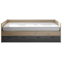 Bett Liam 90 Cm Eiche Artisan, Lf: 90x200cm - Graphitfarben/Eiche Artisan, KONVENTIONELL, Holzwerkstoff (90/200cm)