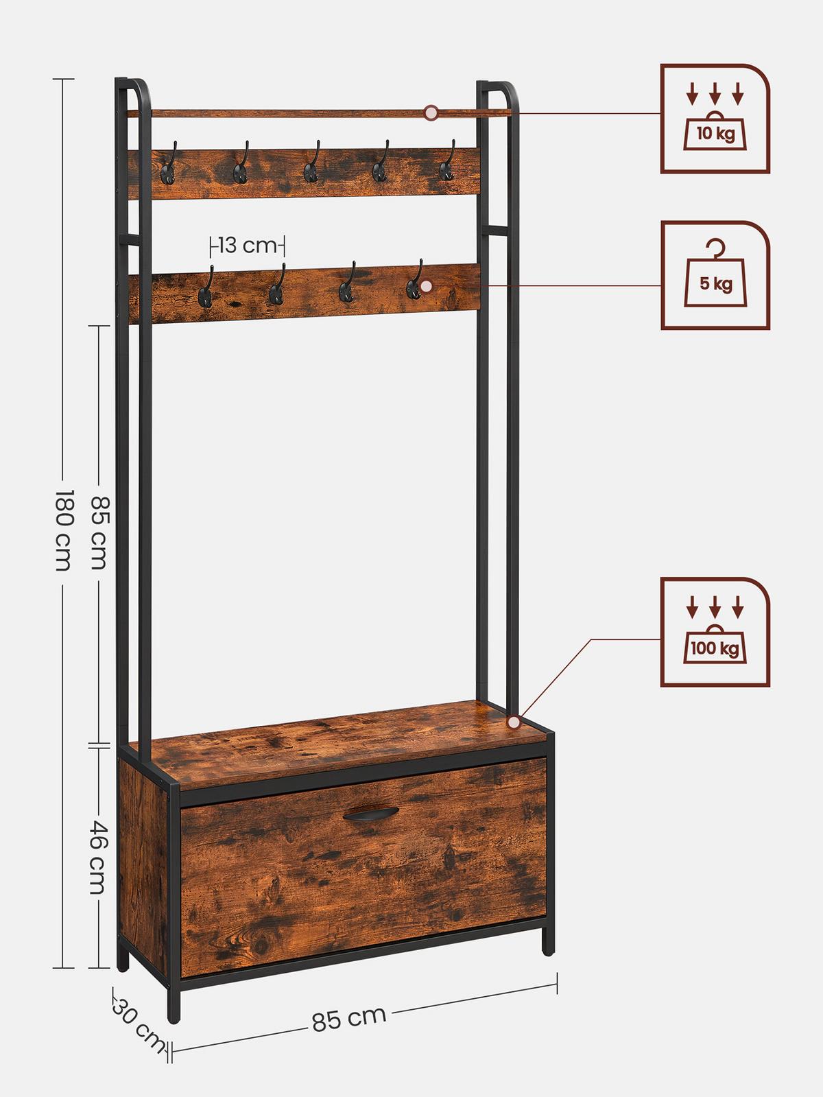 Garderobe Hsr405b01 - Schwarz/Braun, Trend, Holzwerkstoff/Metall (85/30/180cm) - MID.YOU