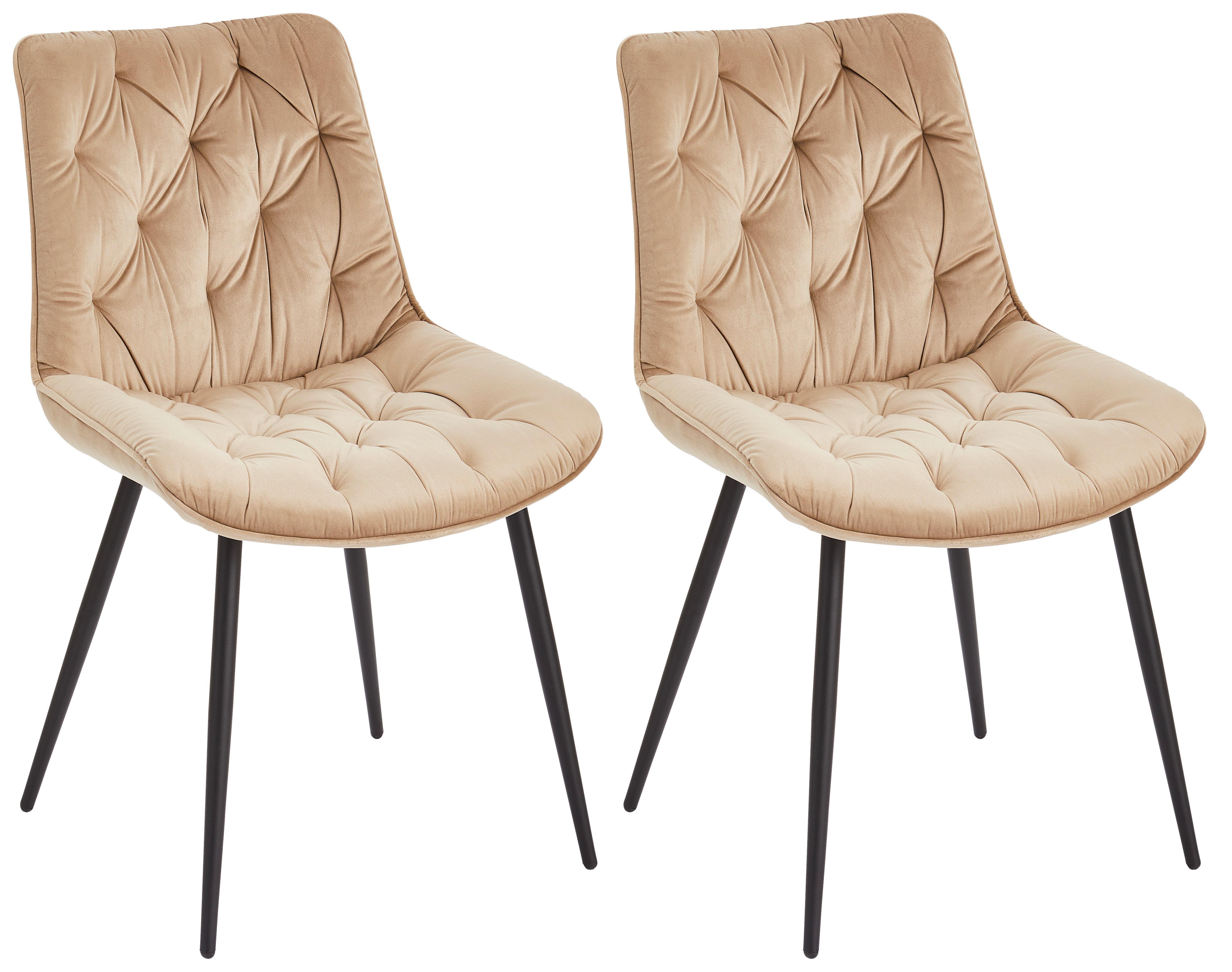 Stuhl-Set 2er Langford Bezug: Samt Taupe - Taupe/Schwarz, MODERN, Holz/Textil (52/85/59cm) - Livetastic