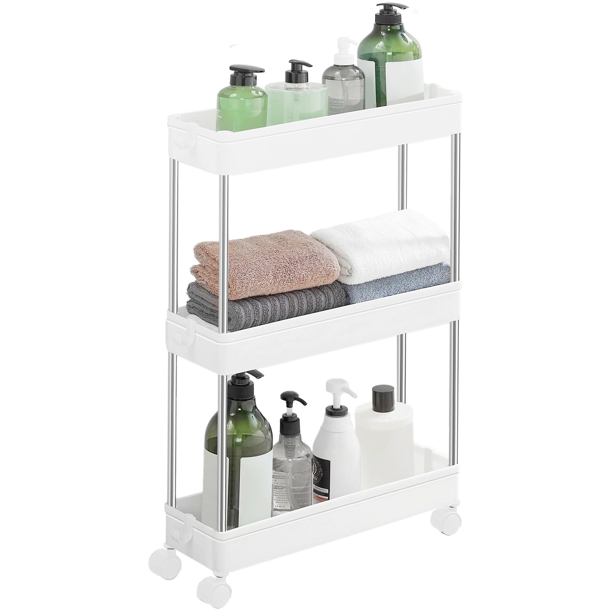 Servierwagen Weiß/Edelstahlfarben B: 14,4cm - Edelstahlfarben/Silberfarben, Basics, Kunststoff/Metall (14,4/60,6/42cm)