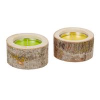 Kerze im Glas Albertin Gelb/ Grün DxH: 16x7,5 cm - Gelb/Grün, MODERN, Holz/Metall (16/7,5cm) - Luca Bessoni