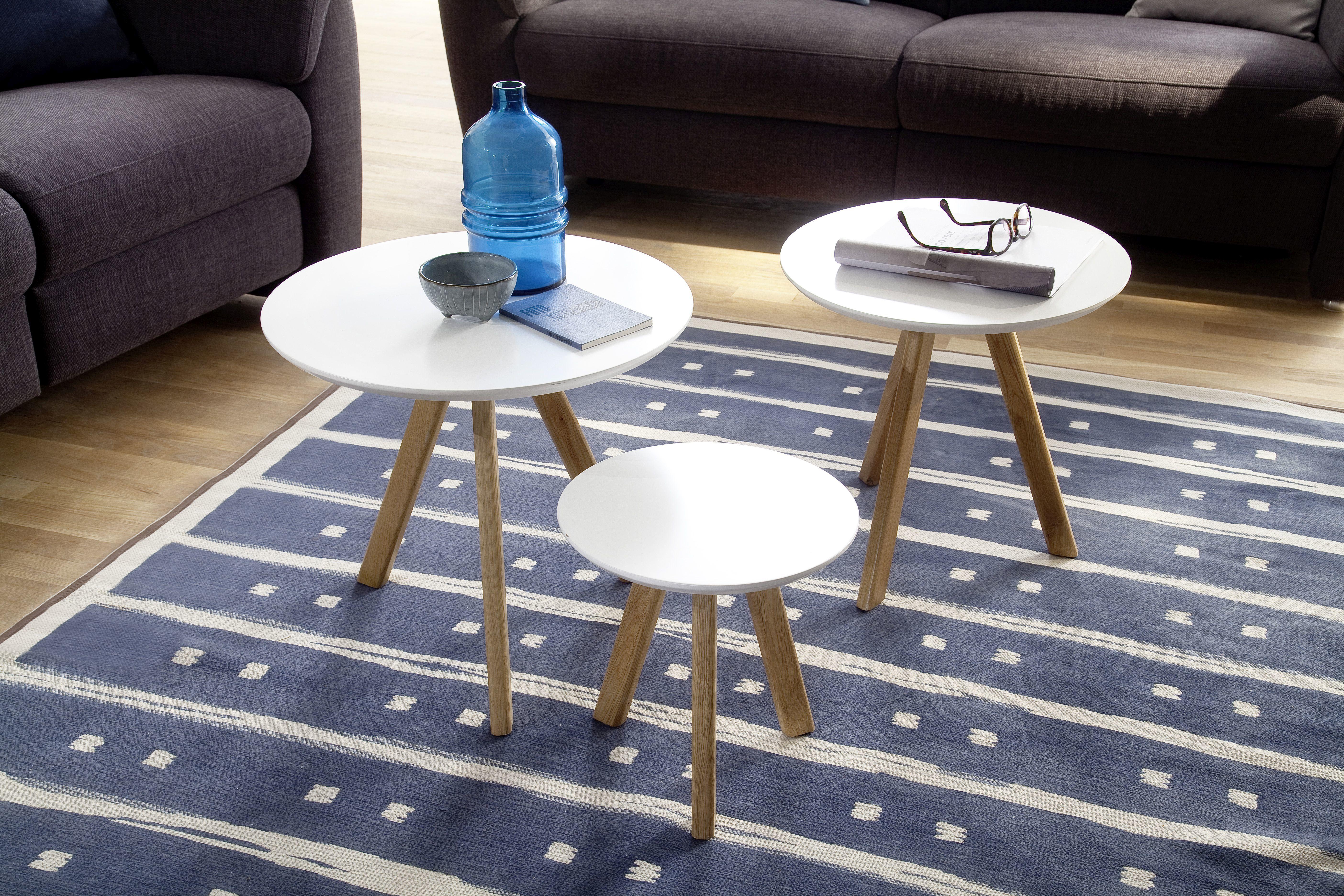 Beistelltisch 3er-set Sinio Weiß/asteiche - Naturfarben/Weiß, Design, Holz/Holzwerkstoff (50/45/50cm) - Livetastic