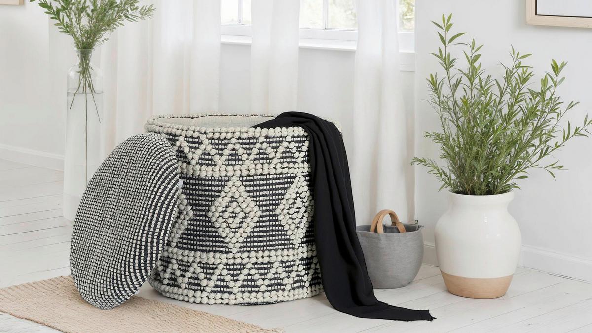 Hocker Creme, Schwarz B: 40cm - Creme/Schwarz, Design, Textil (40/45/40cm) - MID.YOU